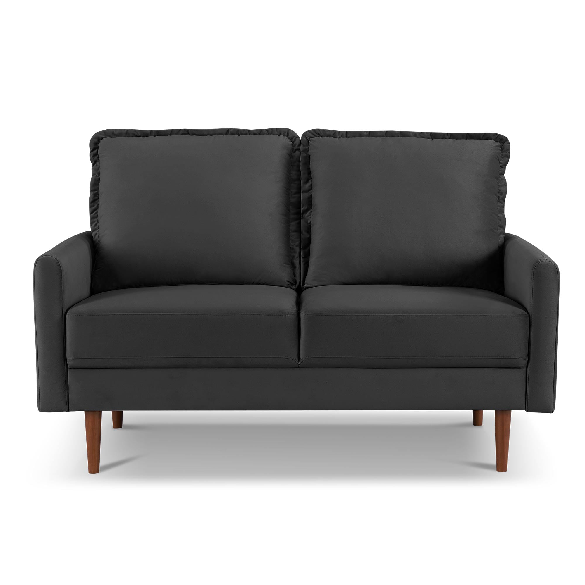 57-Inch Black Velvet Loveseat with Wood Legs