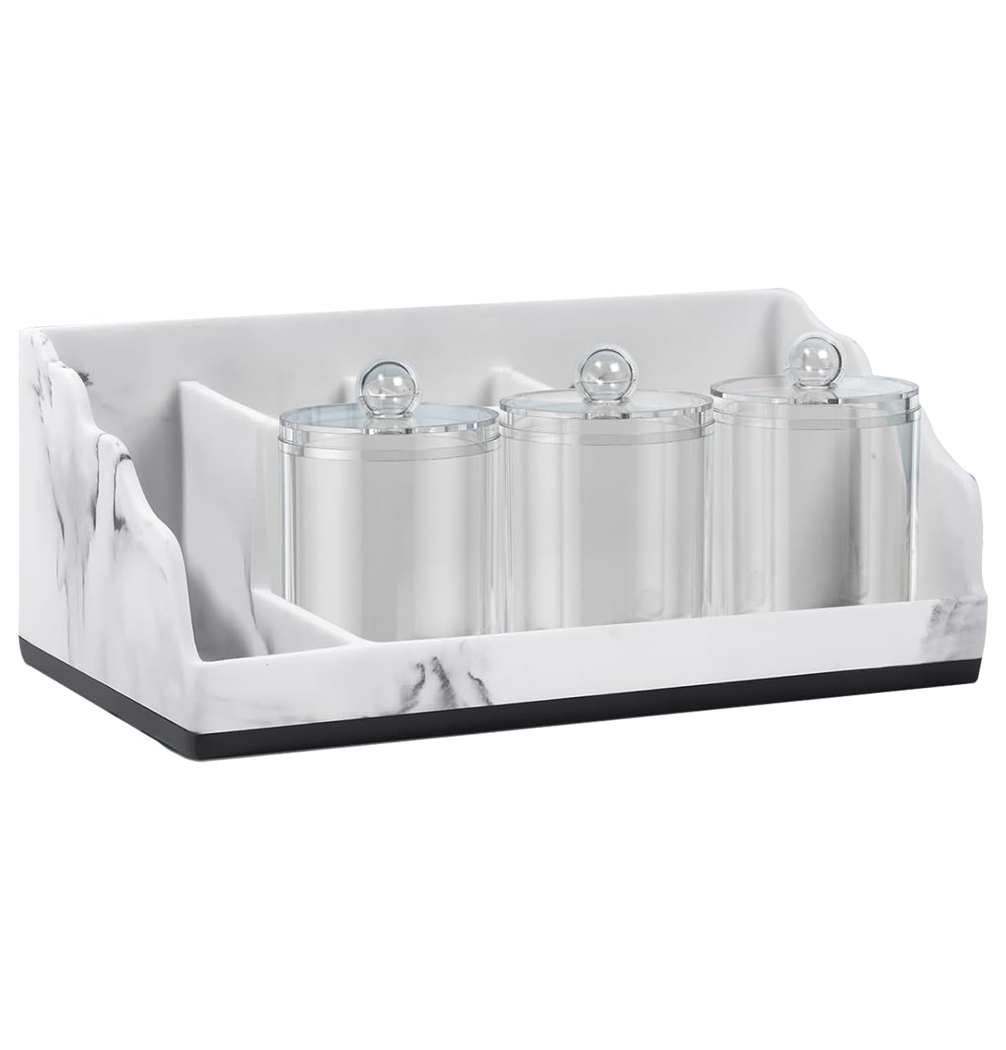 Etokfoks  bathroom counter organizer with two layer design four compartments three qtip holders marble finish weighted base nonslip mat and