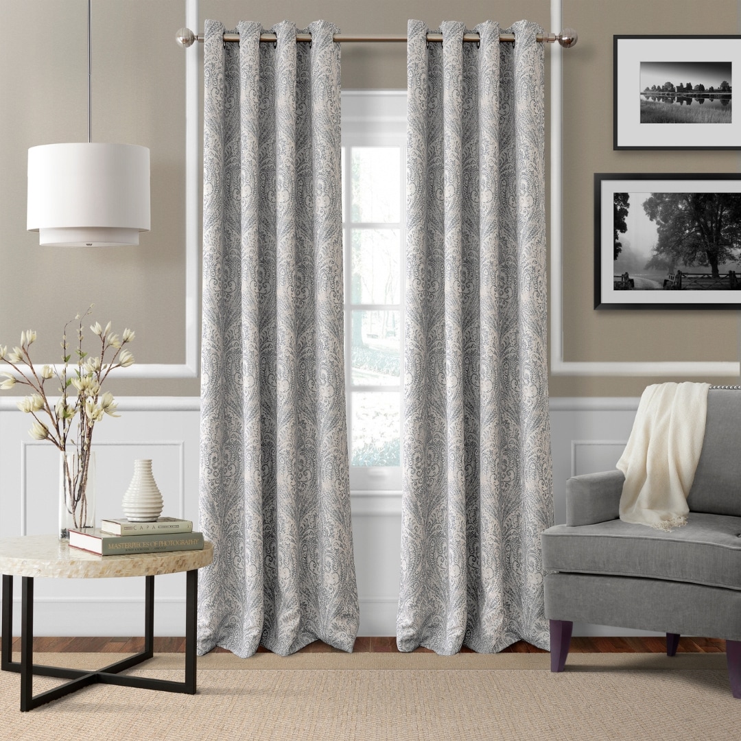Elrene Home Fashions 026865854367 95-Inches Gray Paisley Blackout Standard lined Grommet Single curtain panel