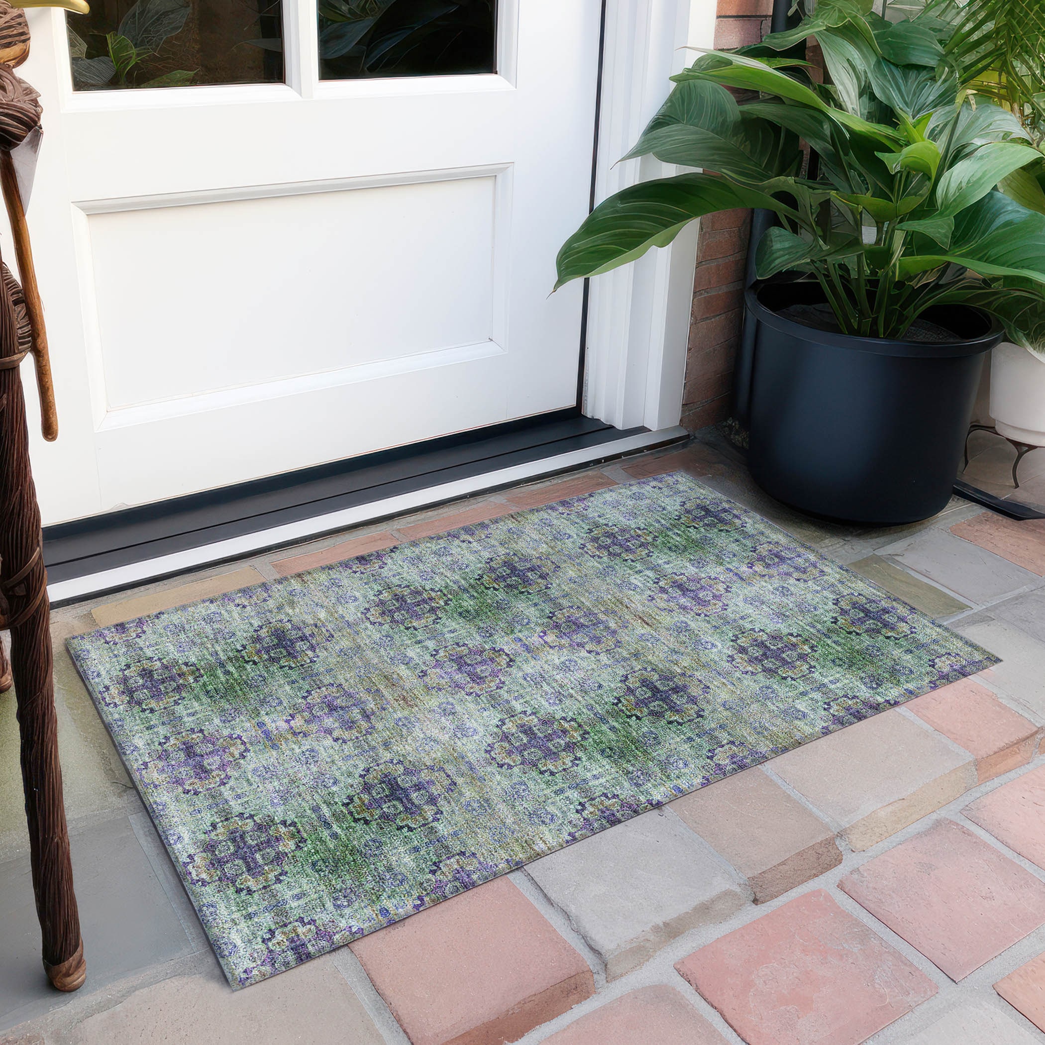 Purple and Green Synthetic Machine Washable Kids Rug 1'8" x 2'6"