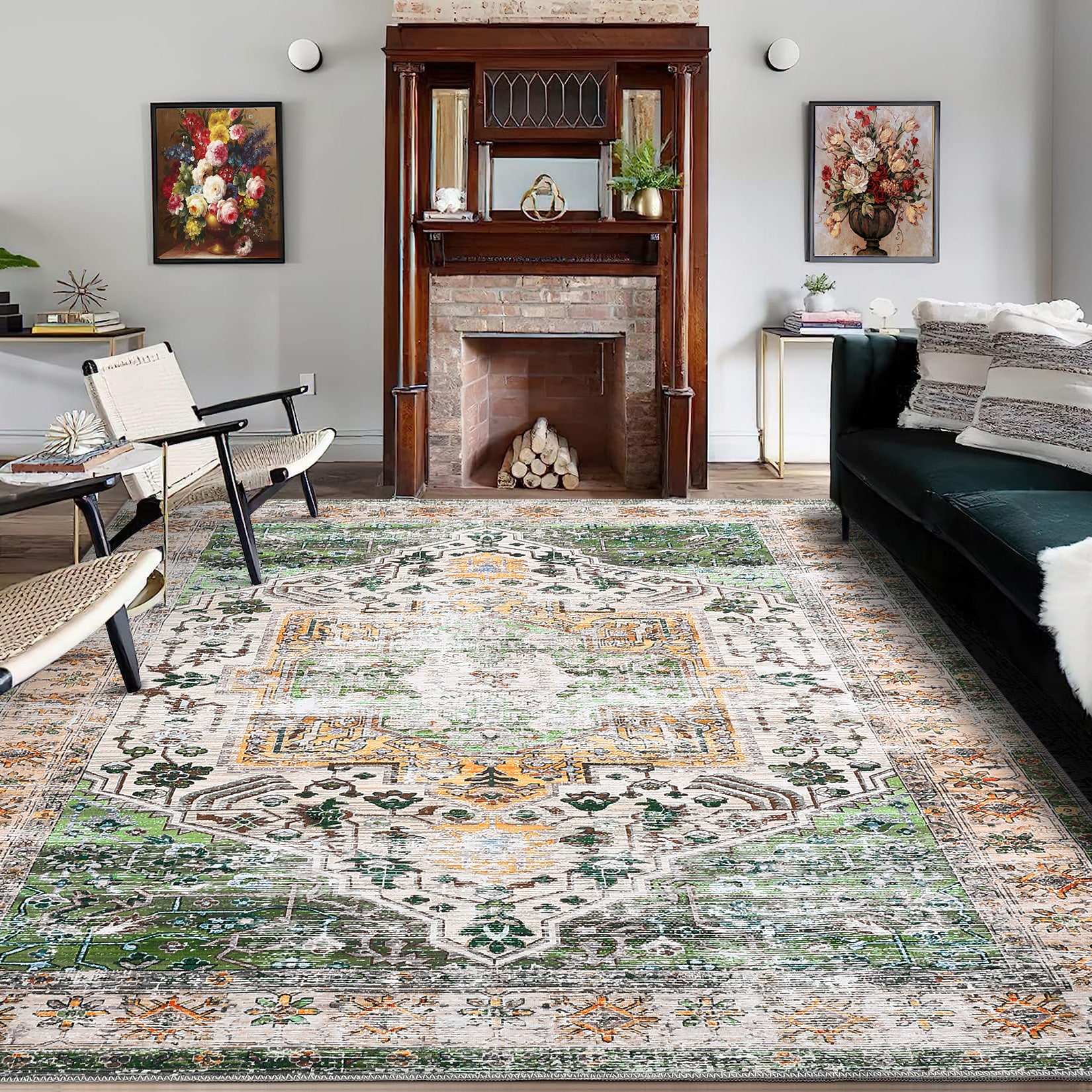 Garvee YXY-LO-PHO-0XT1ASGM 4 x 6 (ft) Polyester Green Rectangular Indoor Geometric Farmhouse/Cottage Machine washable Area rug