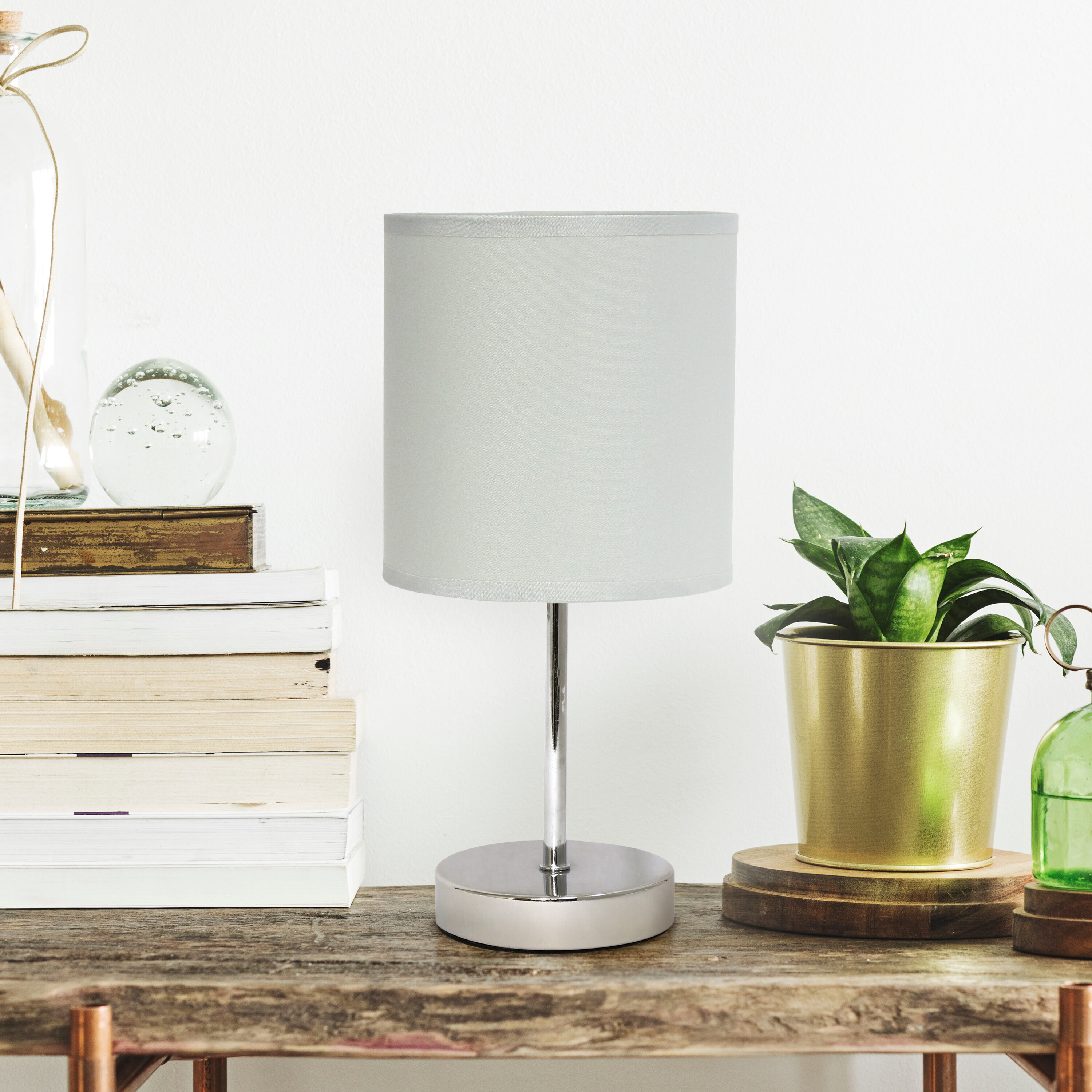 Creekwood Home CWT-2003-ST Nauru 11.81-in Brushed Nickel/Slate Gray LED Incandescent Stick Table Lamp with Fabric Shade
