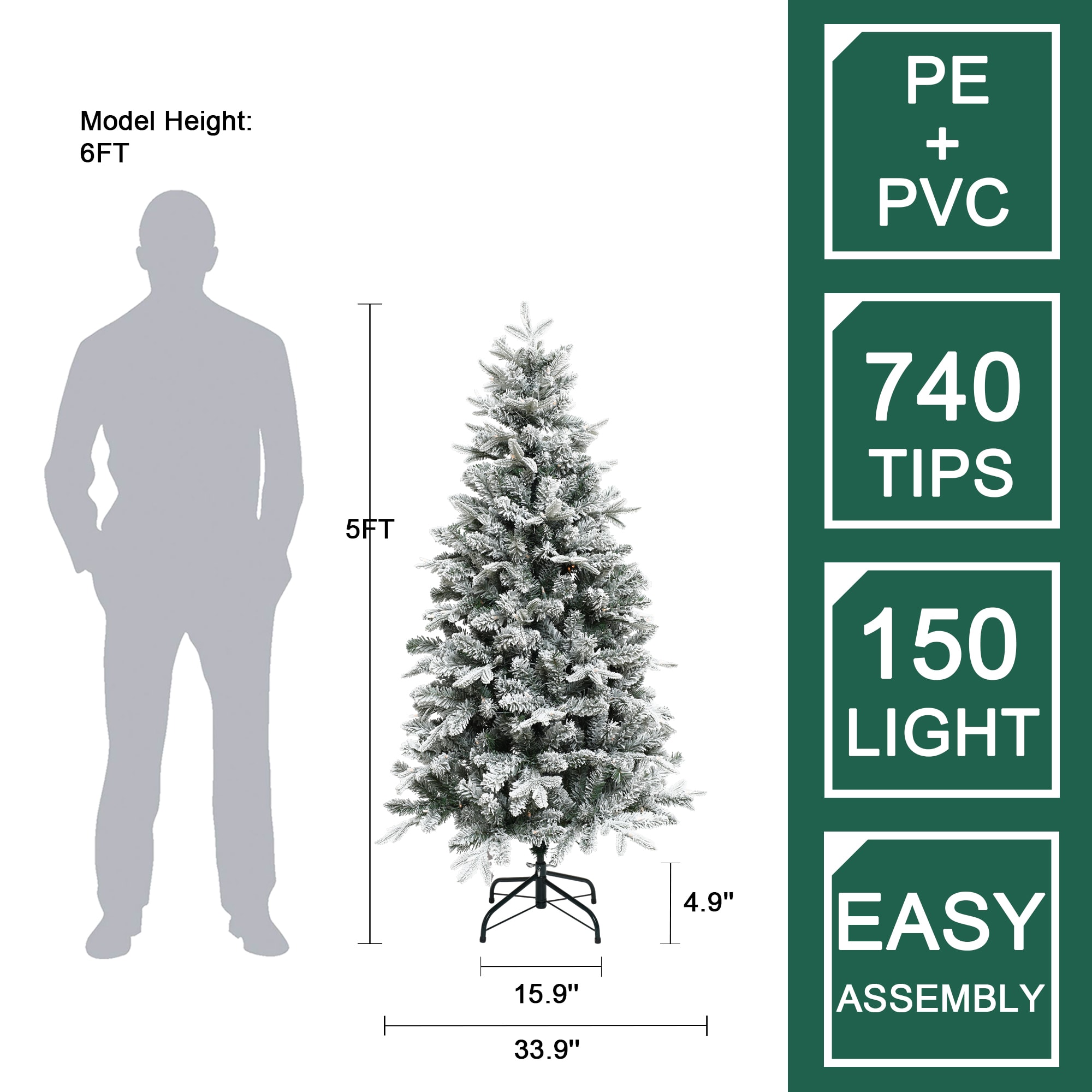 5ft White Flocked Fir Artificial Christmas Tree with LED Lights