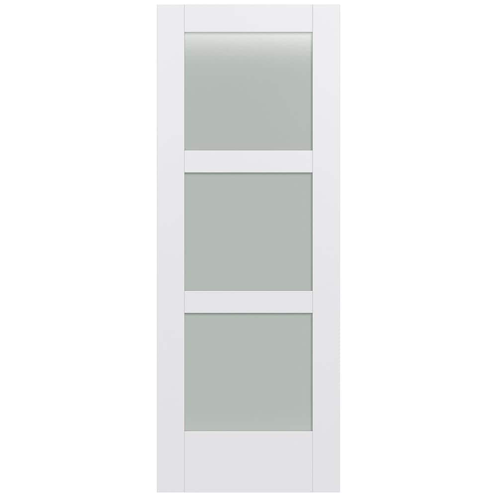 JELD-WEN LOWOLJW221100369 MODA 1035W 24-in x 80-in Primed 3-panel square Frosted glass Smooth Solid core Primed MDF Slab Door