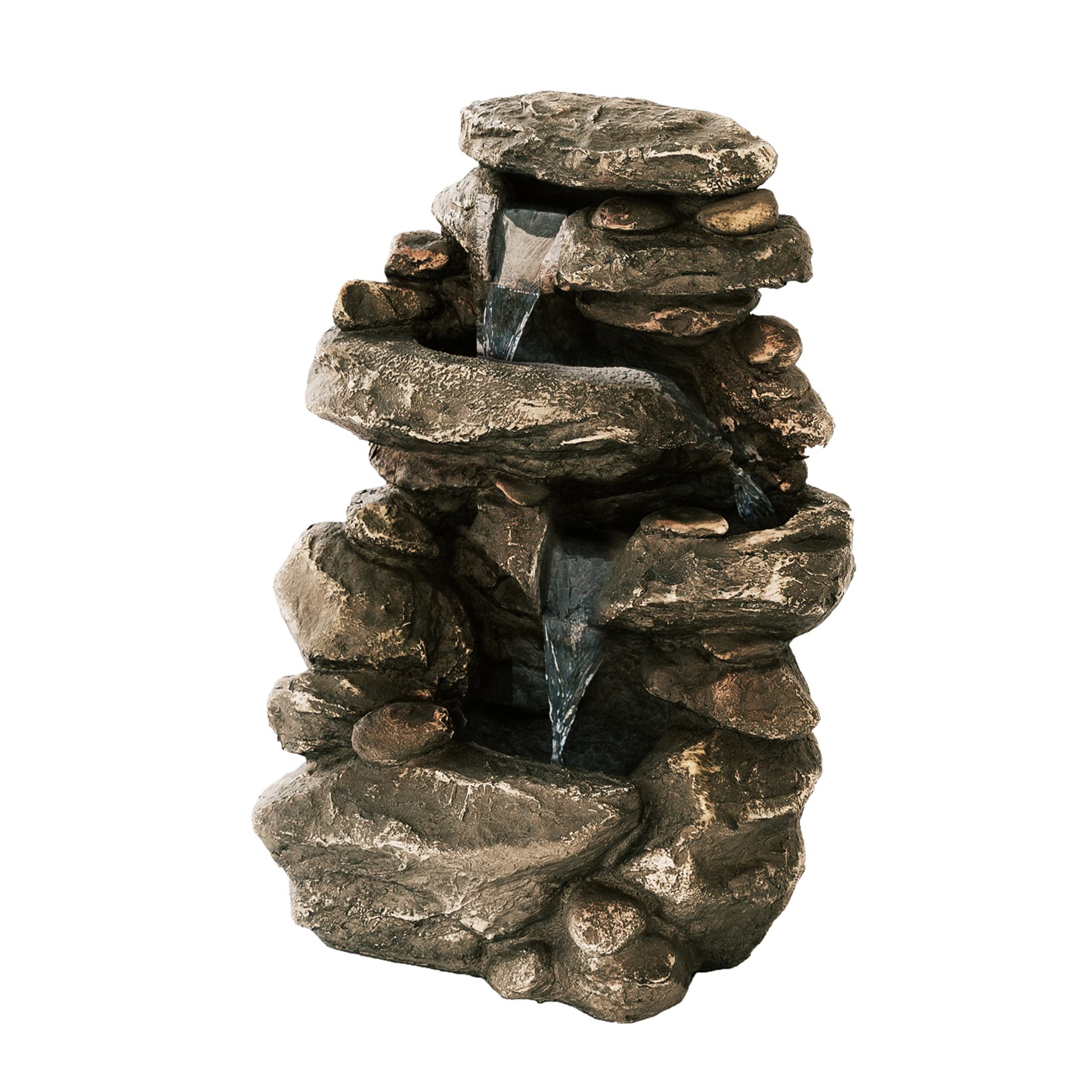 XBrand ALLFL002A 26.4-in H Resin Rock Waterfall Outdoor Fountain Pump Included