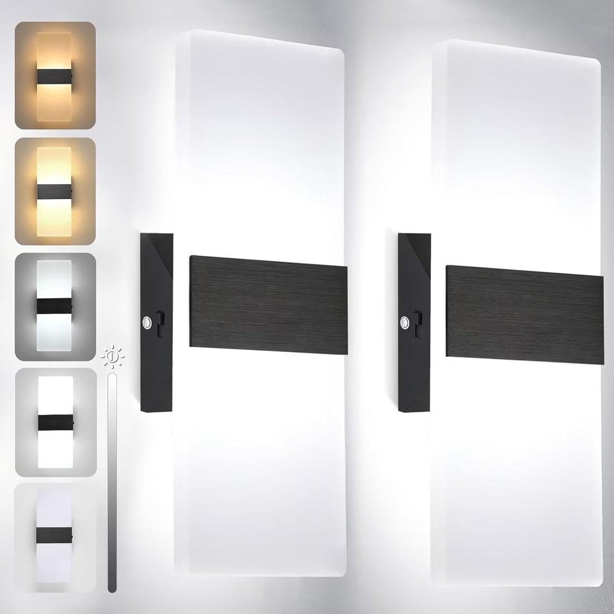 Pacrigo  2 Pack Dimmable LED Wall Sconces 12W Hardwired Modern Wall Mounted Light with 4 Color Temperature for Bedroom Living Room Hallway Stairway