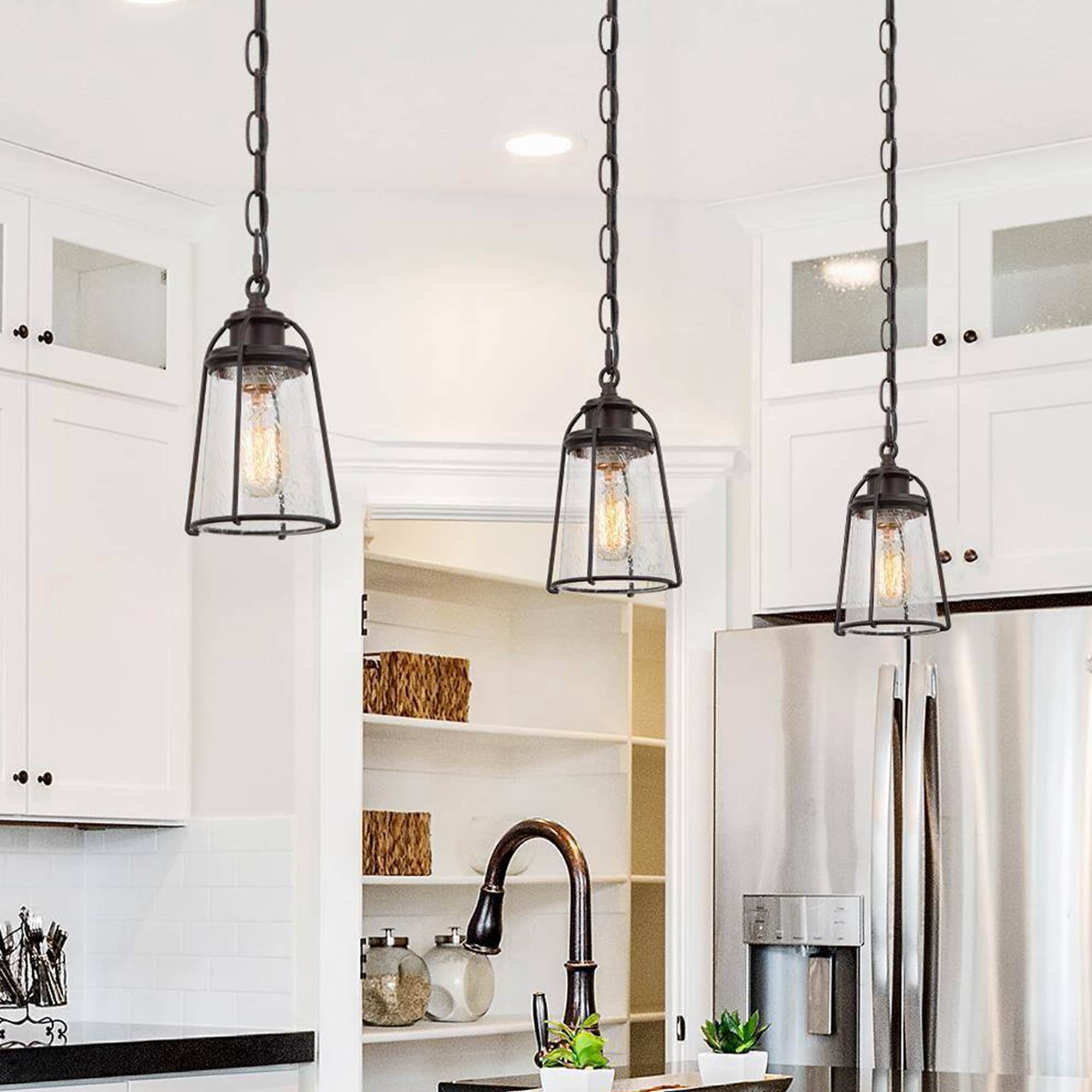 Uolfin EB3MEB-LWS23940-O7 1 -Light Rust Texture Bronze in Seeded Cone Farmhouse Seeded glass Bell Mini Hanging Kitchen island light