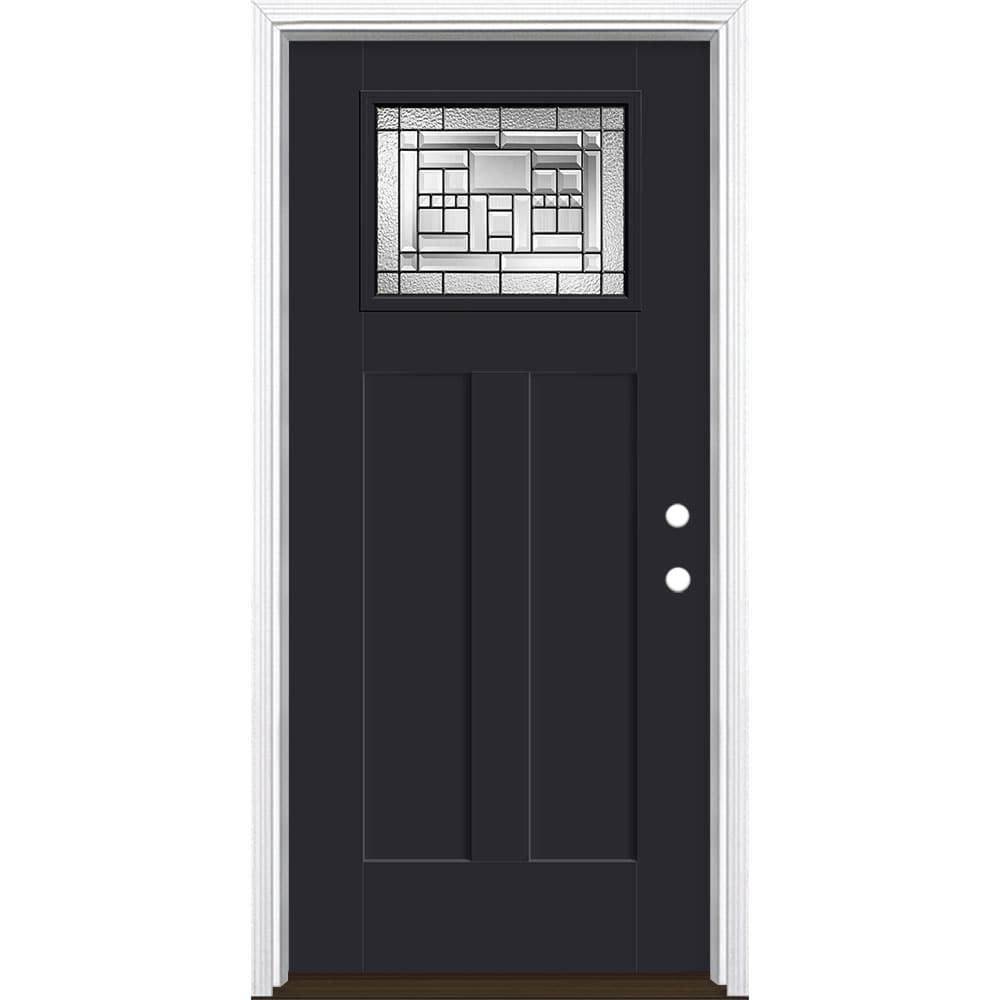Masonite 3421423 Naples 36-in x 80-in x 4-9/16-in Fiberglass Craftsman Left-hand inswing Peppercorn Painted Prehung Front Door with Brickmould Insulating core