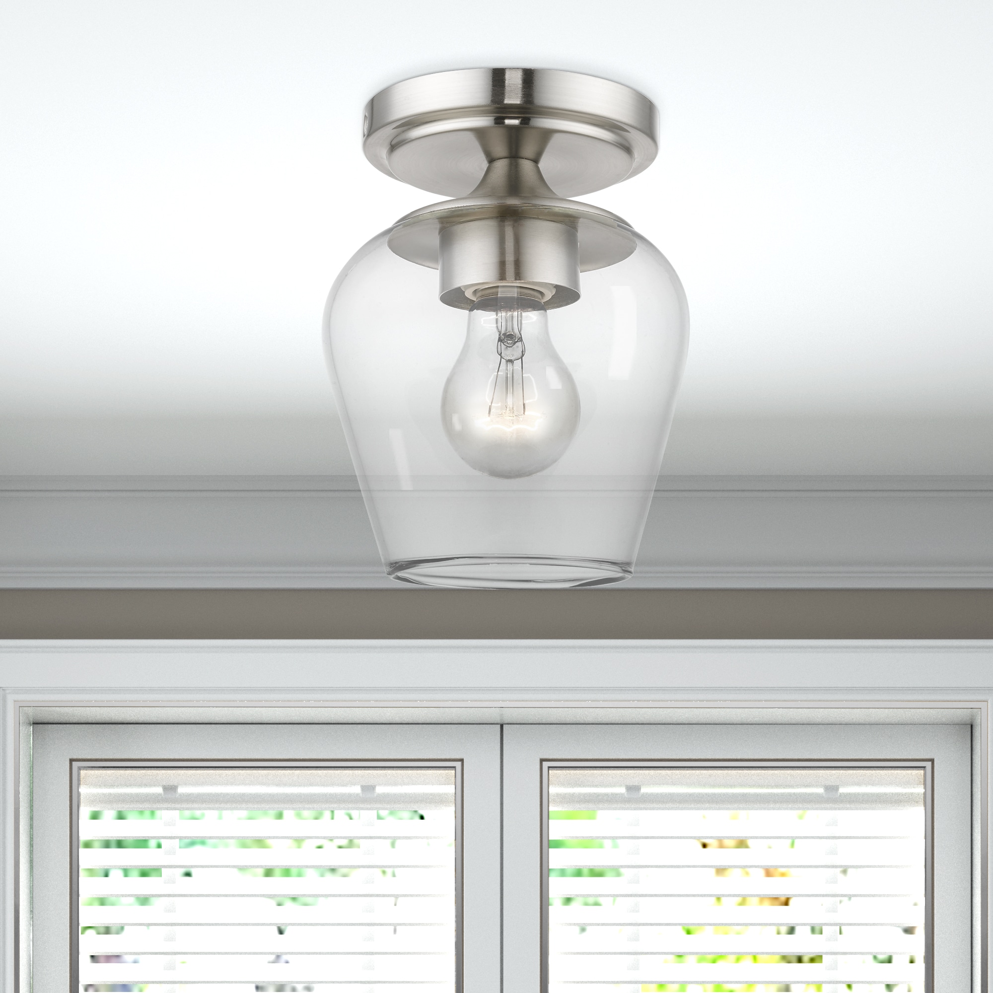 Willow Brushed Nickel 1-Light Indoor/Outdoor Flush Mount with Clear Glass