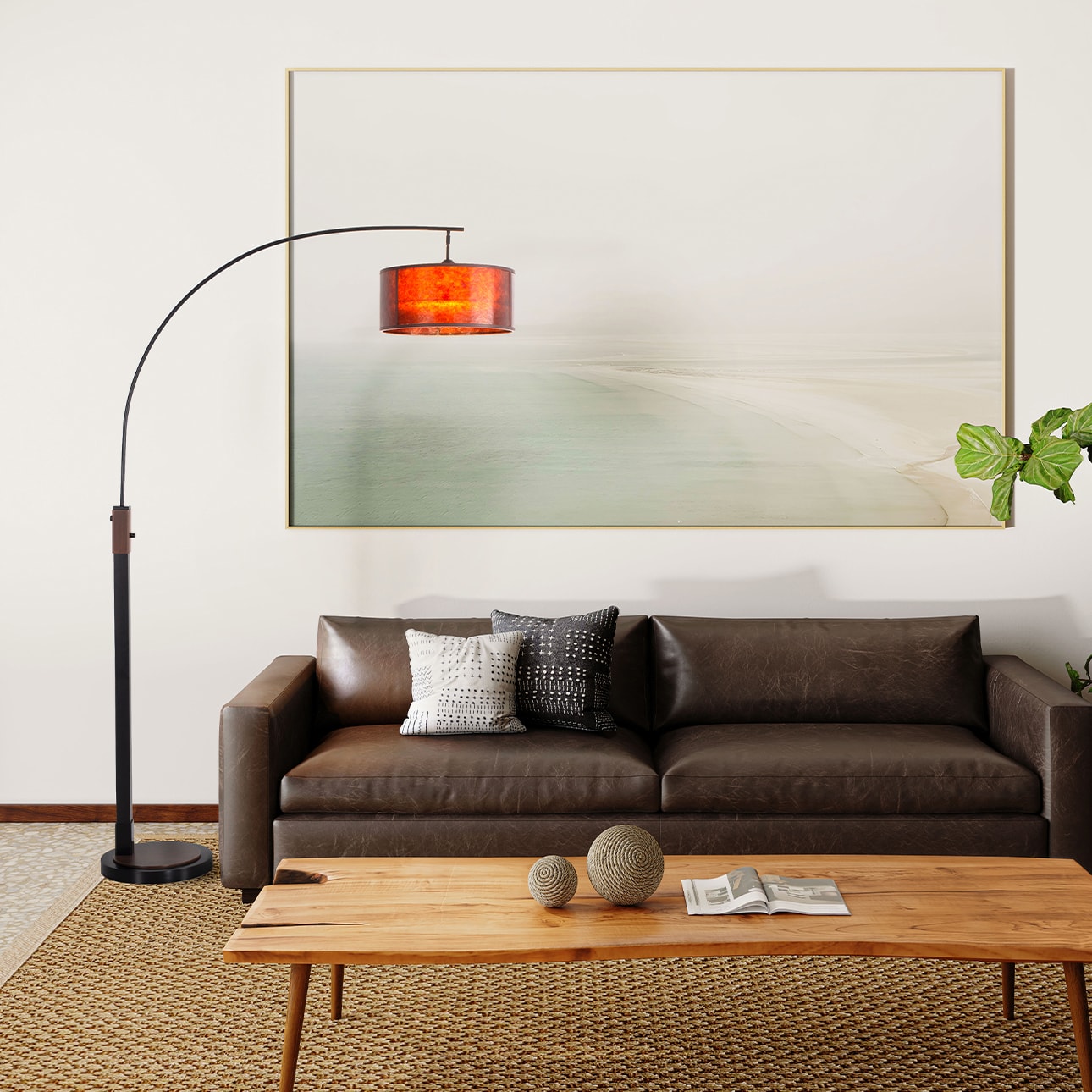 NOVA of California Mica Arc Floor Lamp in Bronze Finish with Amber Mica Shade - Dimmable and Adjustable | 217722 -  237722