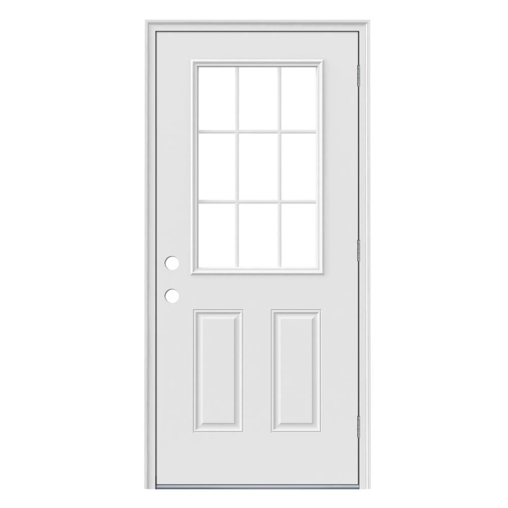 32-in x 80-in Steel Half Lite Left-Hand Outswing Primed Prehung Single Front Door with Brickmould Insulating Core in Off-White | - JELD-WEN JW228500002