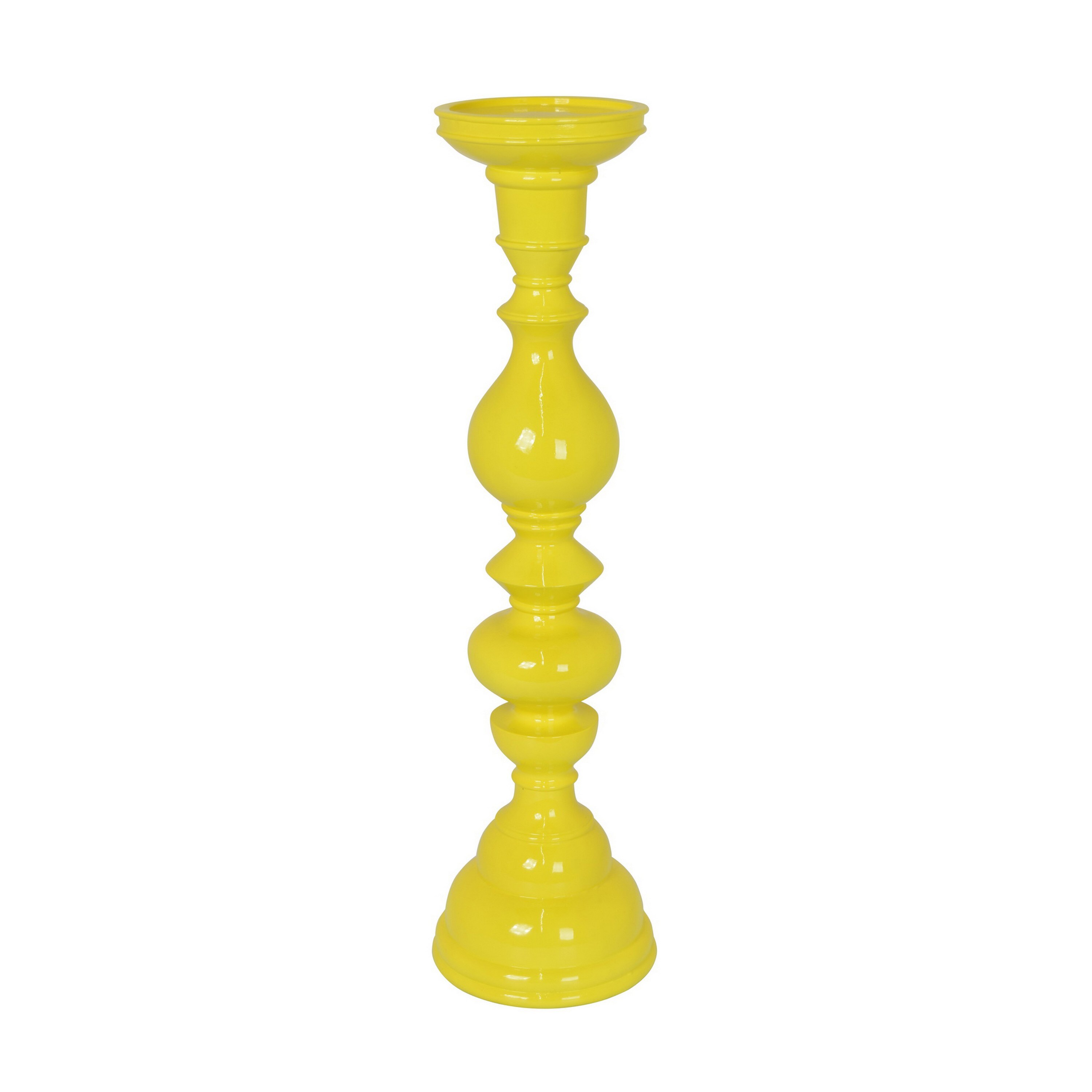 Benzara Naze Yellow Resin Tabletop Candle Holder with Turned Accents