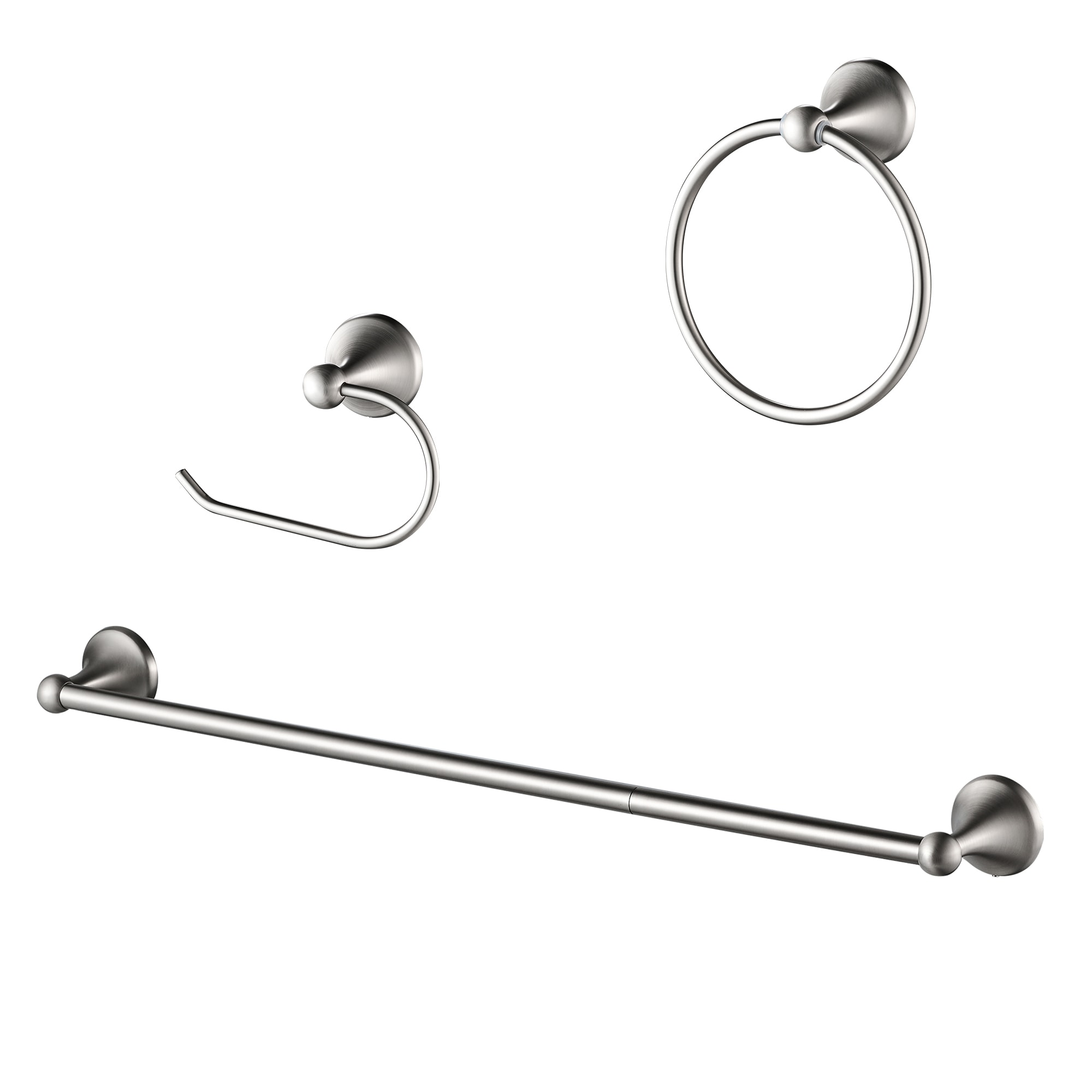 androme AD191M2BN3 Brushed Nickel Decorative Bathroom Hardware Set Towel Bar, Toilet Paper Holder, Towel Ring Included