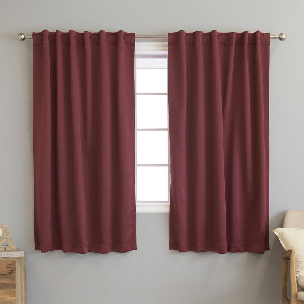 Best Home Fashion SOLID-63-BURGUNDY 63-Inches Burgundy Blackout Back tab Curtain panel pair
