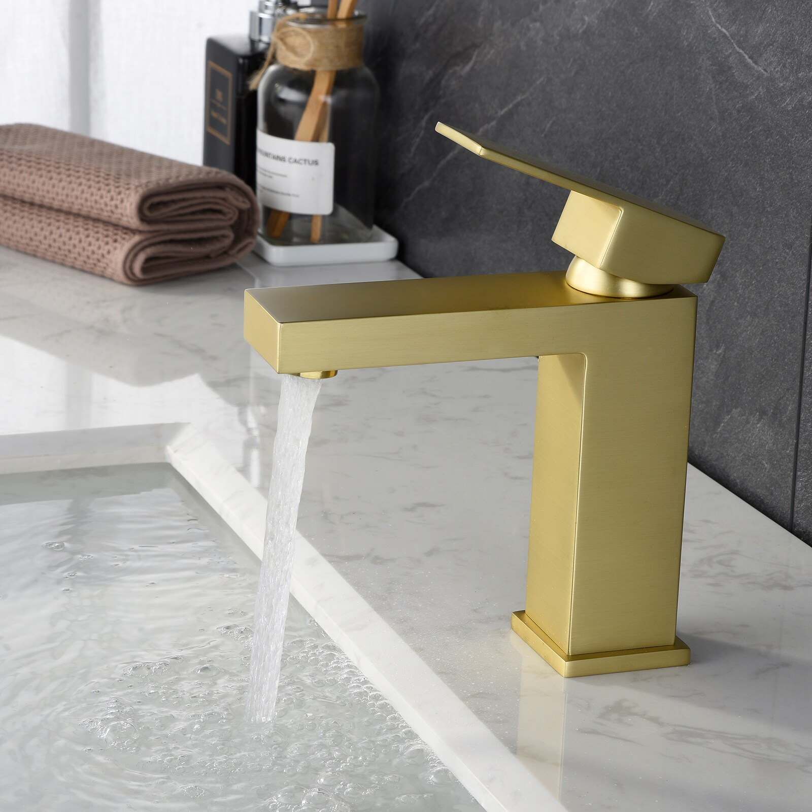 Brushed Gold Single Handle Brass Bathroom Faucet