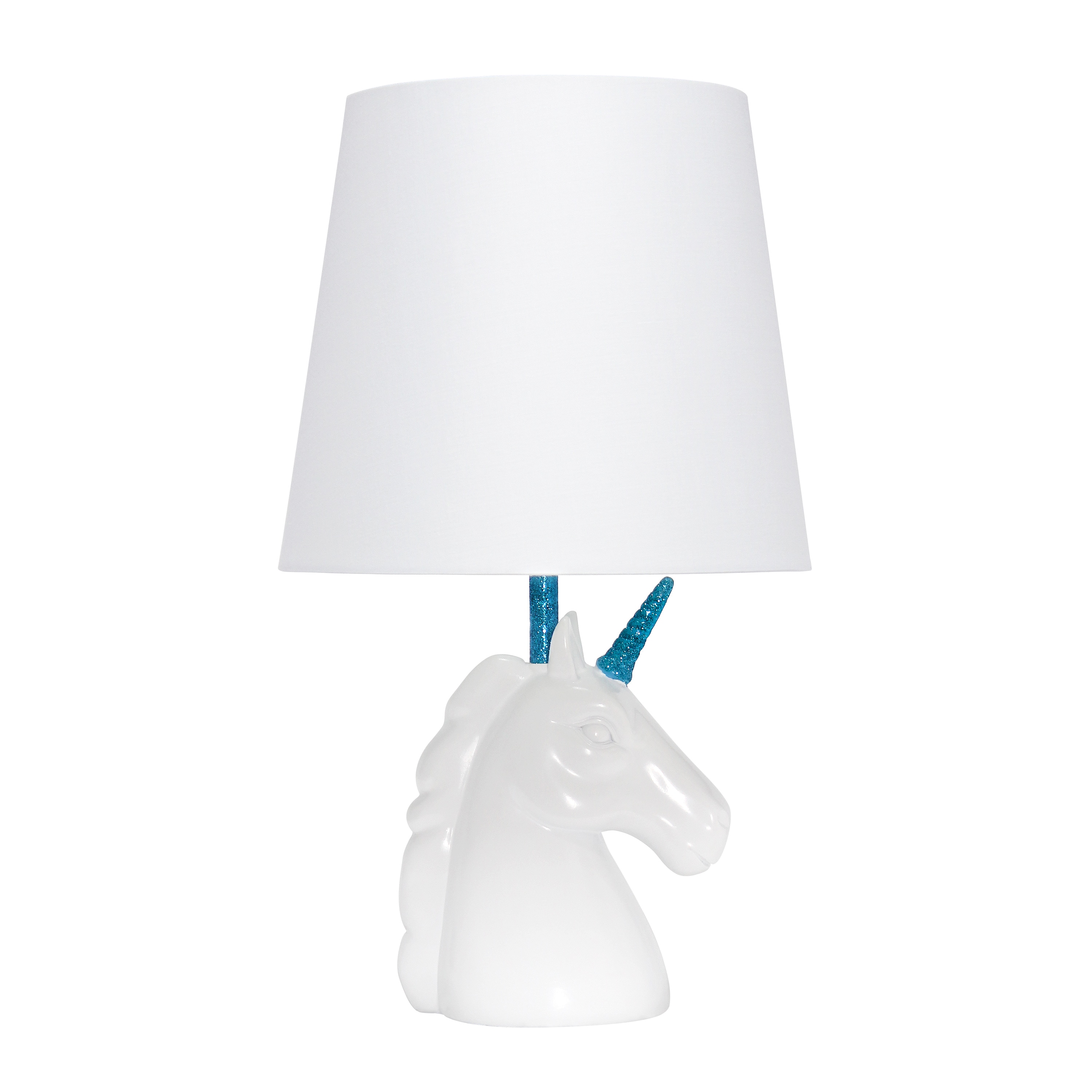 Creekwood Home CWT-2023-BL Whimsilux 15.5-in White/Blue Glitter LED On/Off switch Table Lamp with Fabric Shade