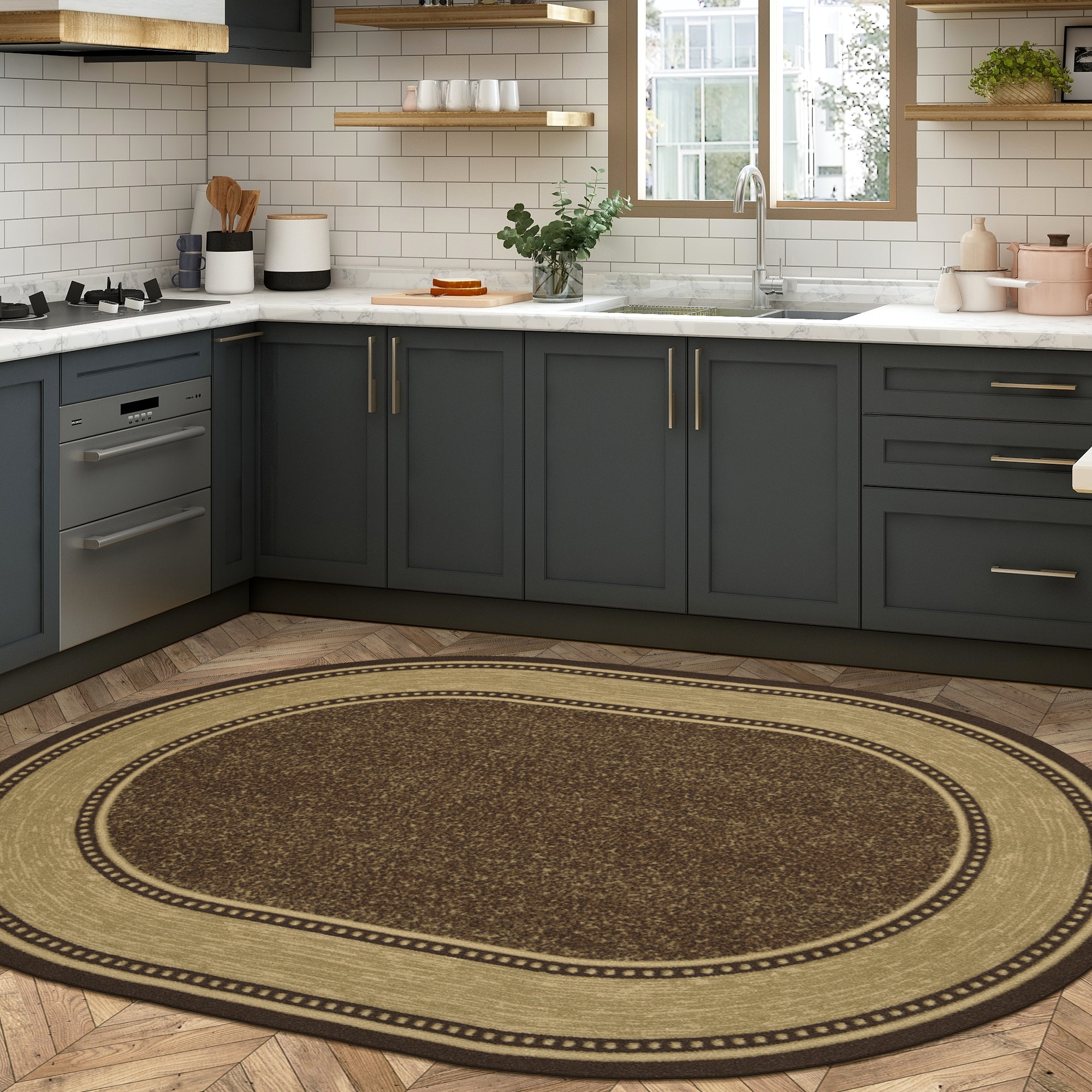 Oval Mat Ultra-Thin Kitchen Runner Rug with Non Slip Rubber