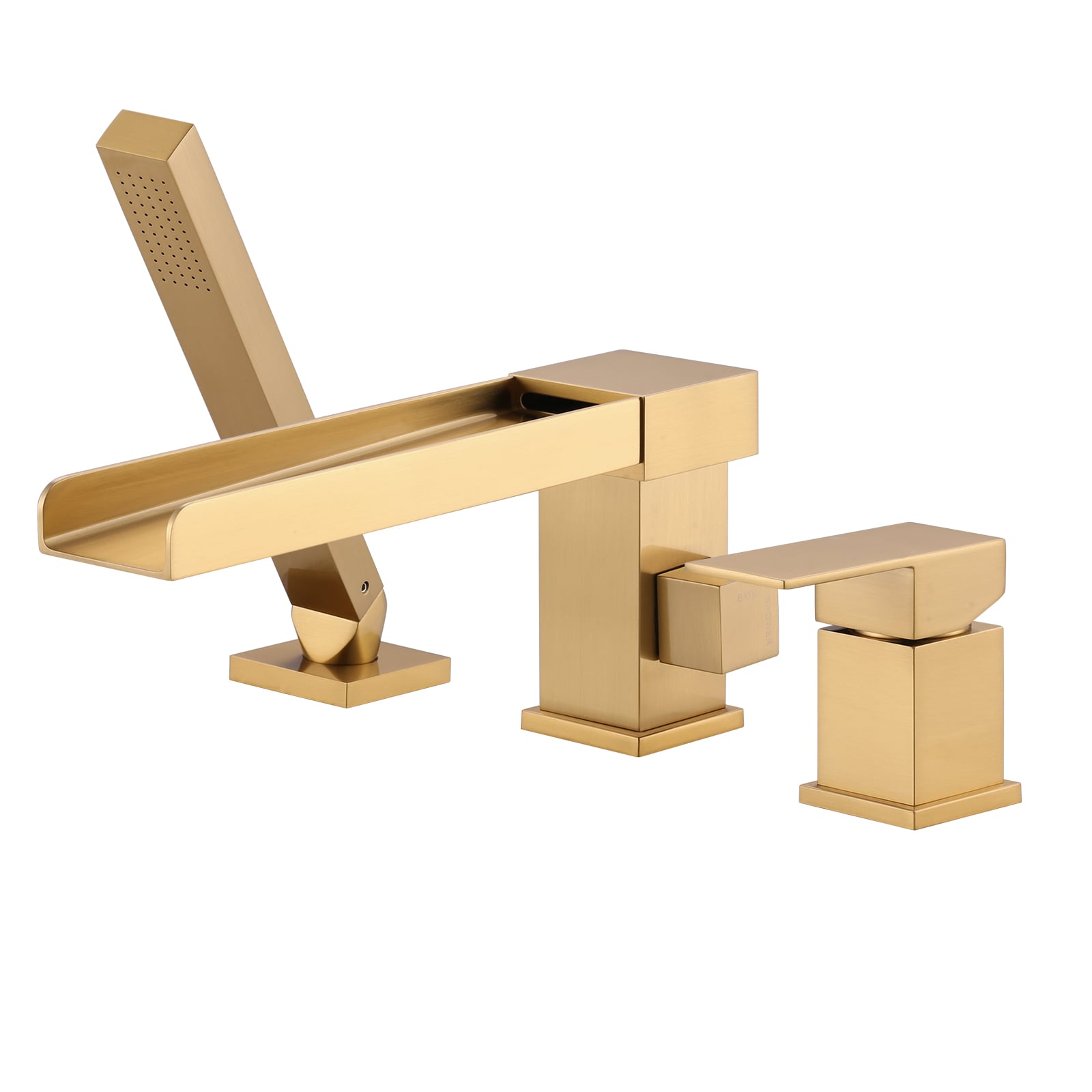 WOWOW 3080400G-LW Gold 1-handle Deck-mount Roman Waterfall Bathtub Faucet with Hand Shower ( Valve Included )