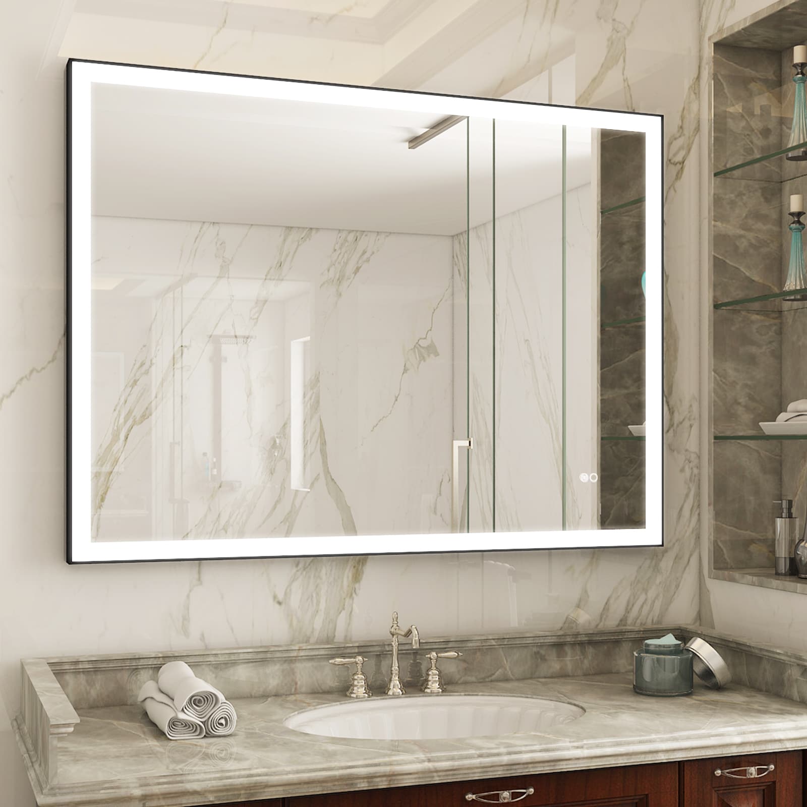 WELLFOR W5 Bathroom Mirrors 48-in x 36-in Dimmable Lighted Matte