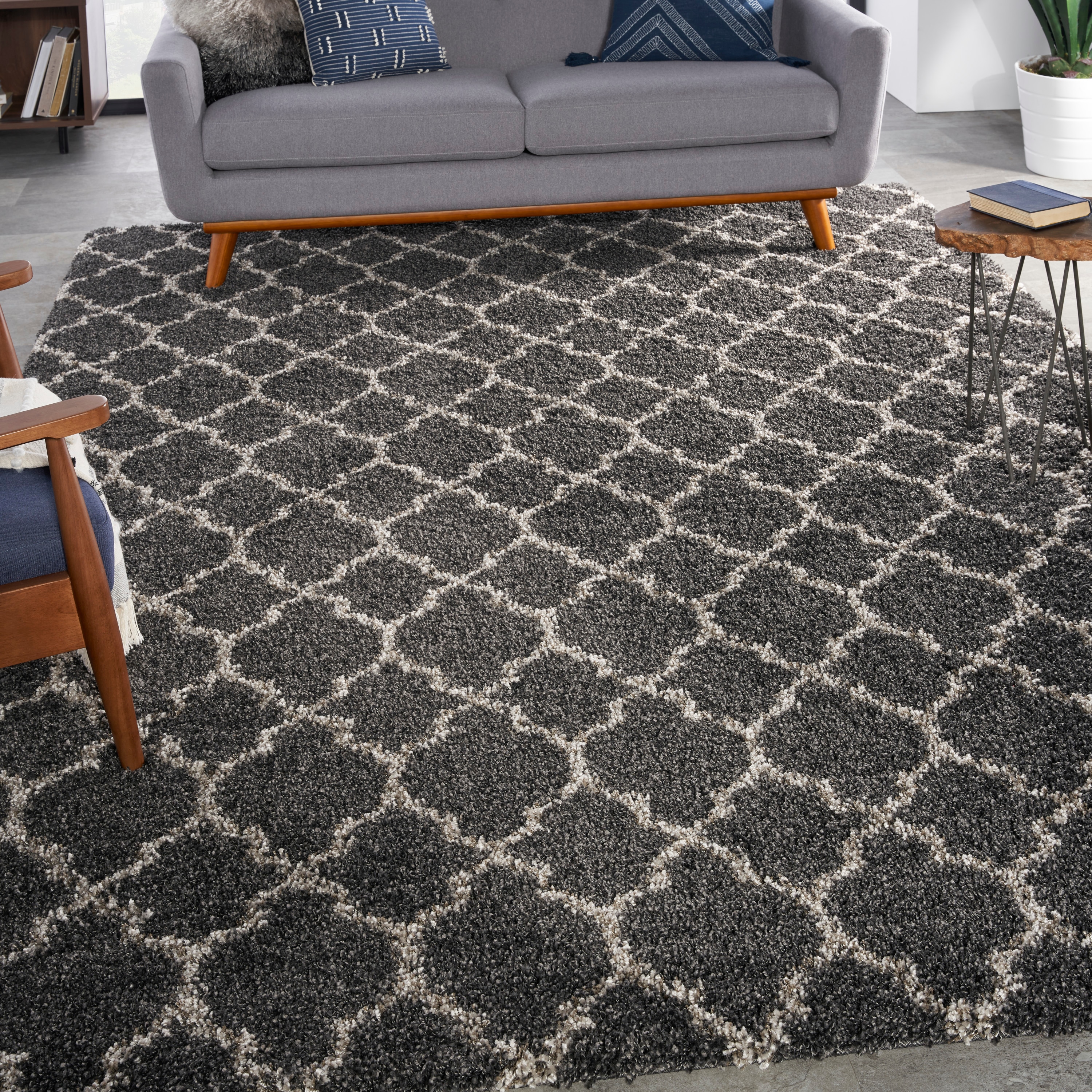 Nourison 17190 Amore 7 x 10 (ft) Polypropylene Charcoal Rectangular Indoor Abstract Area rug