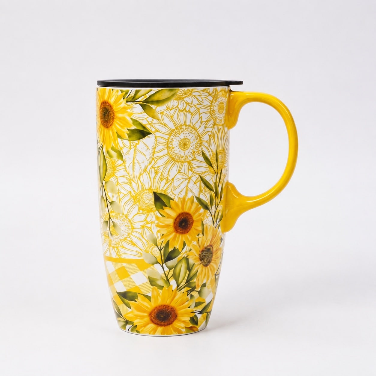 Aoibox  17 oz Sunflower Art Porcelain Ceramic Tall Travel Coffee Mug with Silicone Lid and Handle Gift Box