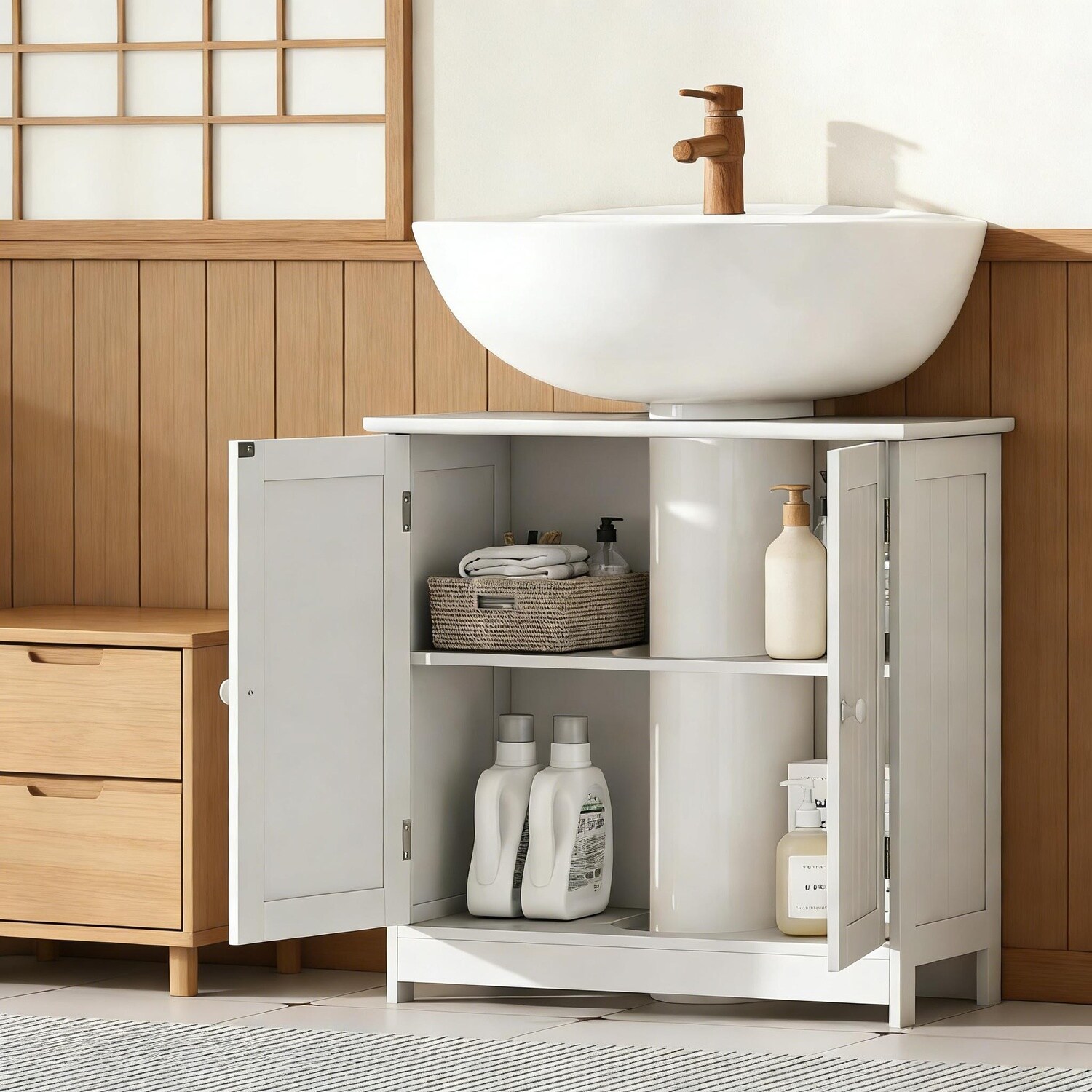 Watnature Under Sink Storage Cabinet White Finish MDF Contemporary ...