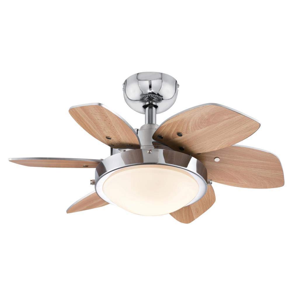 24-Inch Chrome Ceiling Fan with Brown Blades and LED Light