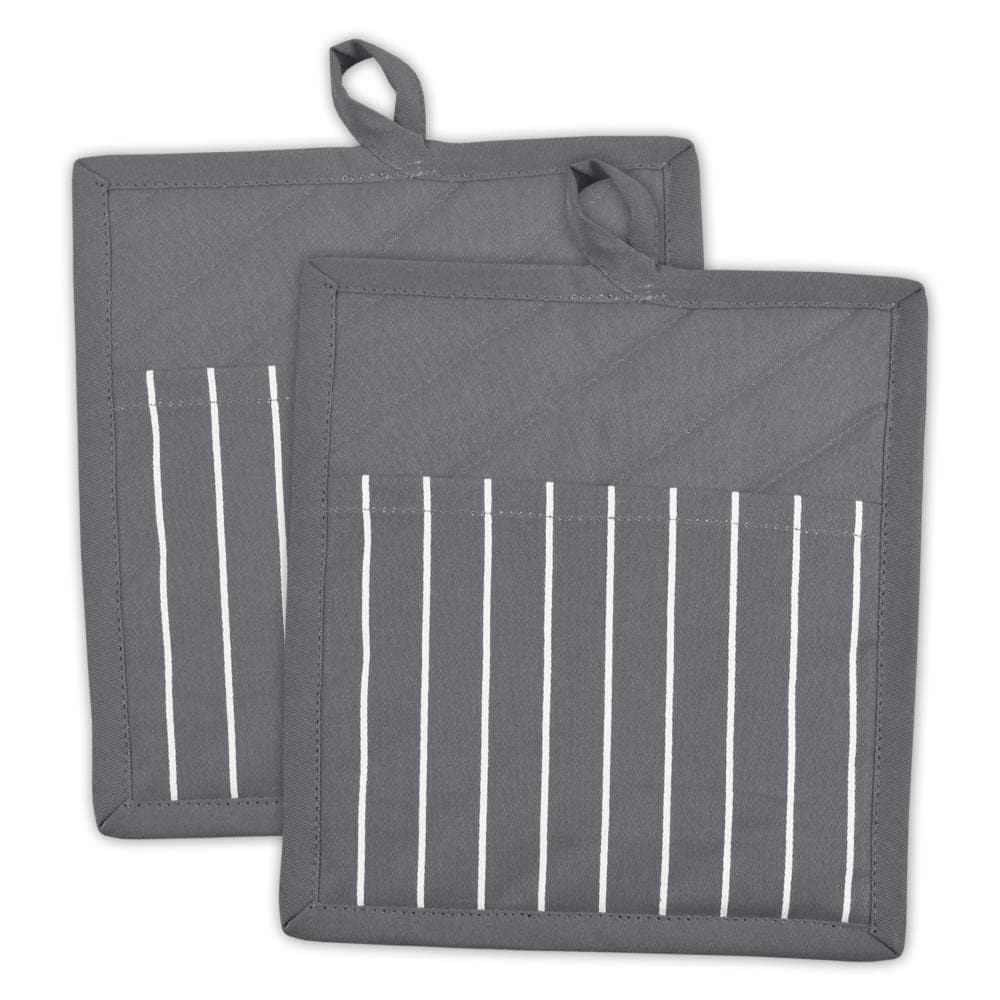 DII CAMZ35696 Gray Stripe Chef Potholder (Set of 2)