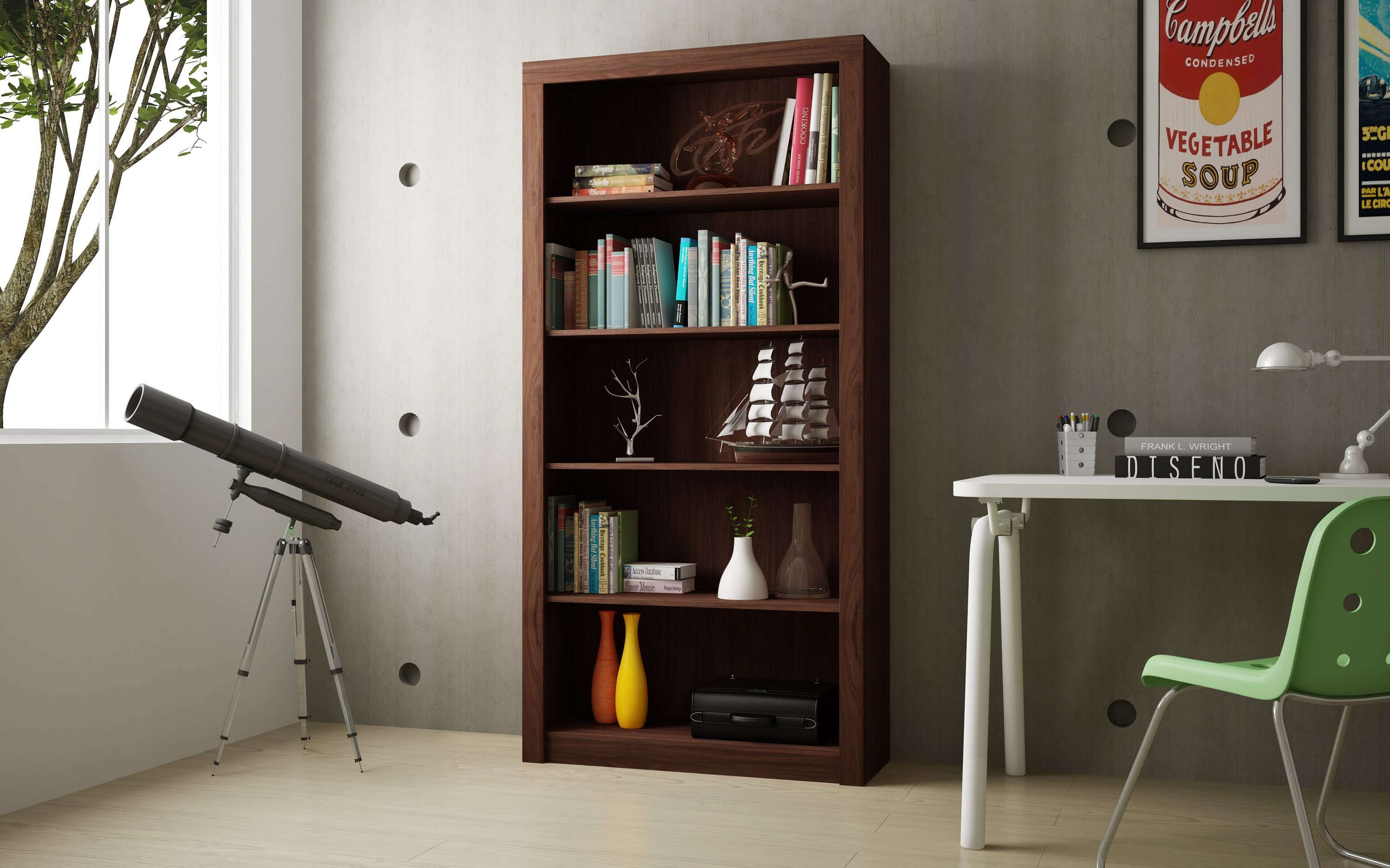 Manhattan Comfort 27AMC164 Olinda Nut Brown Composite 5 -Shelf Bookcase ( 35.63-Inches W x 71.85-Inches H x 12-Inches D ) Finished