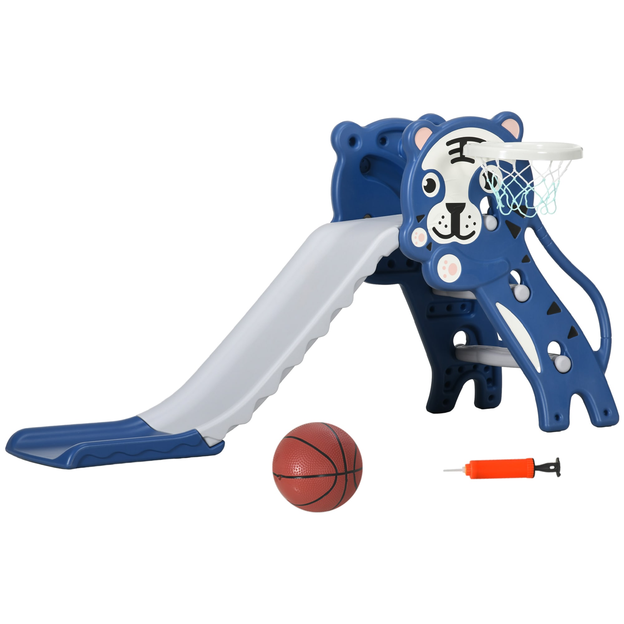 Siavonce XH55616 2 In 1 Toddler Slide For Indoors, Toy For Toddler, Easy Set Up Baby Slide with Basketball Hoop For Kids 18-36-Months, Blue