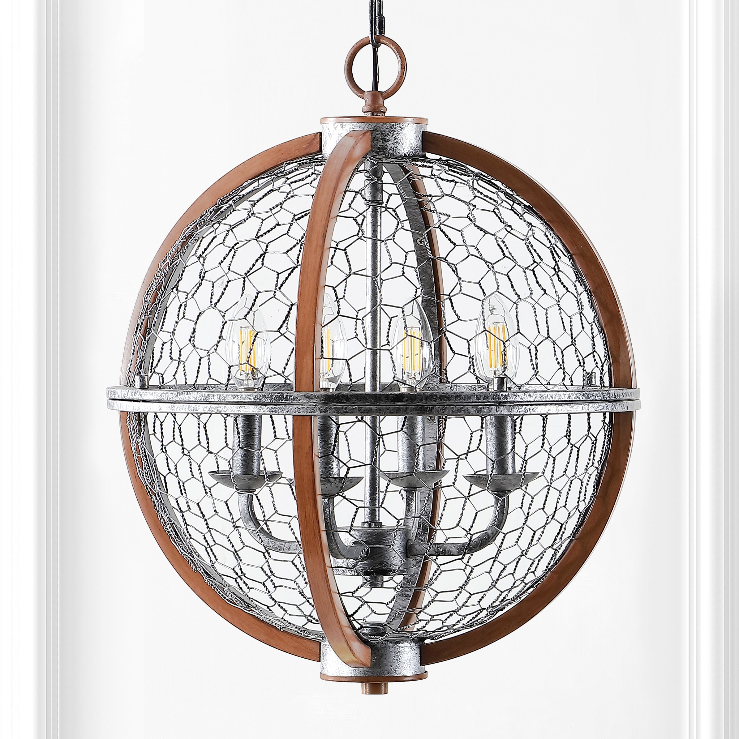 Rustic Silver and Brown Round LED Pendant Light