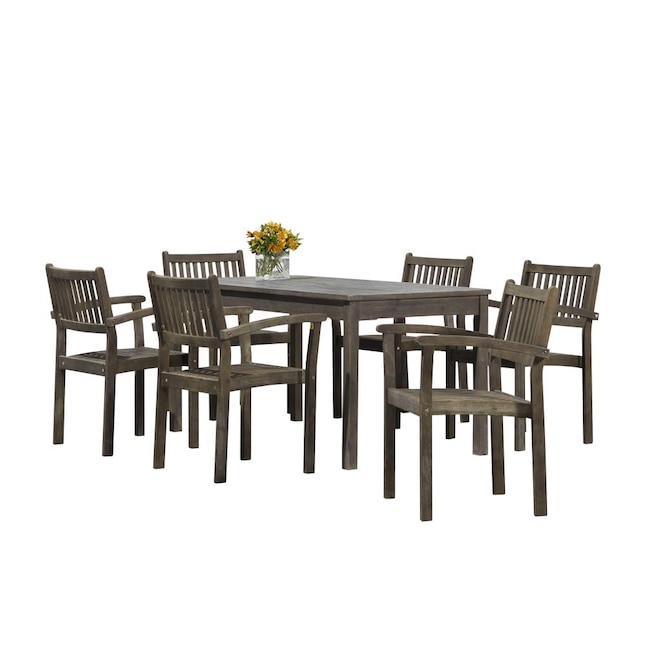 Vifah Renaissance 7 Piece Gray Patio, Outdoor Dining Table Dimensions