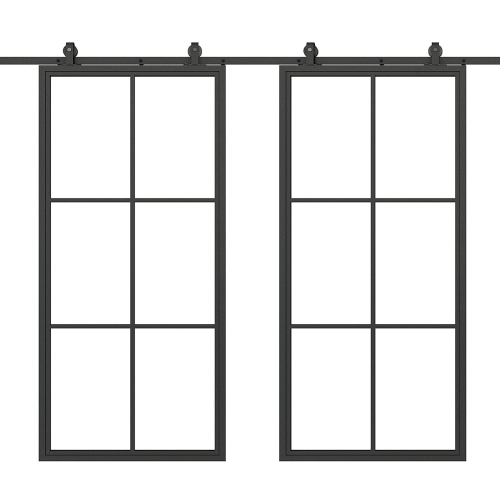 CALHOME LKM06-36-CL(2)+CN-MK 72-in x 84-in Clear Glass Black Clear glass Glass Solid core Double Barn Door (Hardware Included)