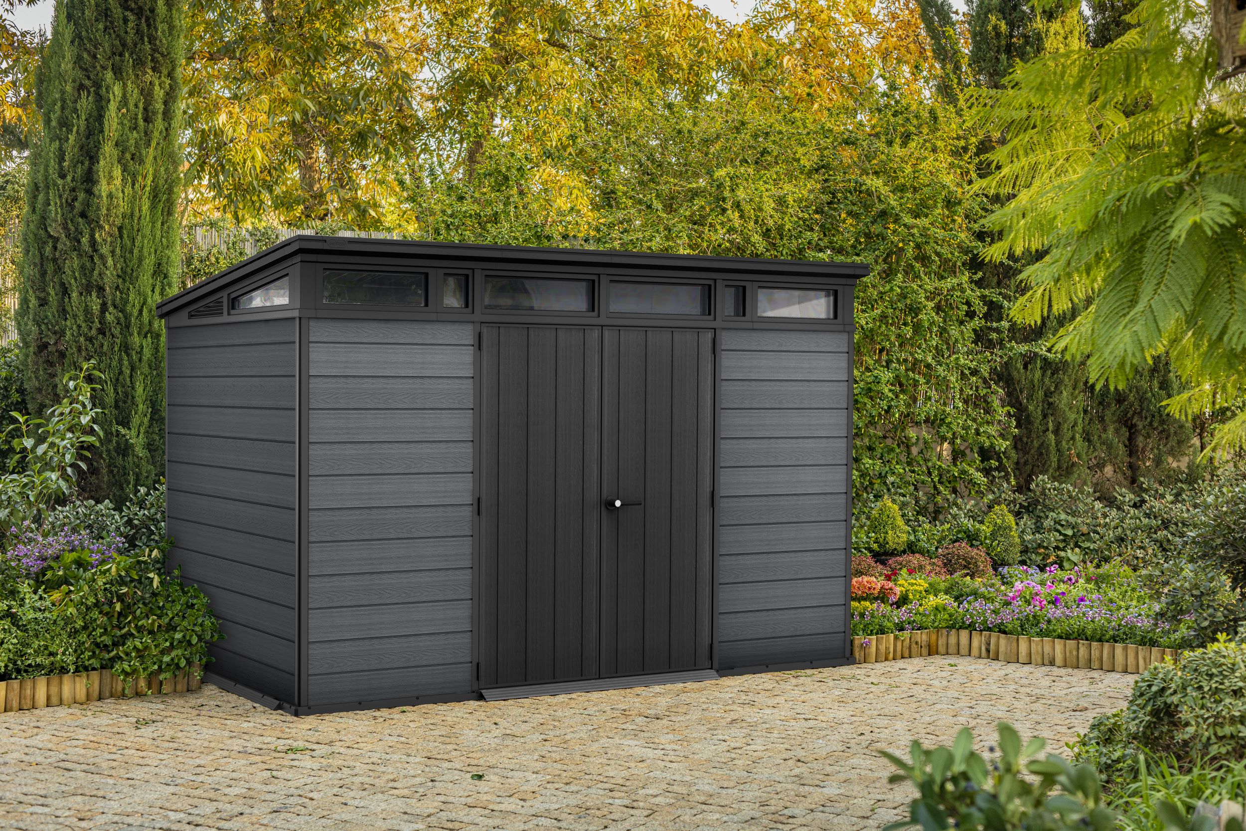 Keter 263308 7-ft x 11-ft Cortina Modern Gray Gable Resin Storage Shed (Floor Included)