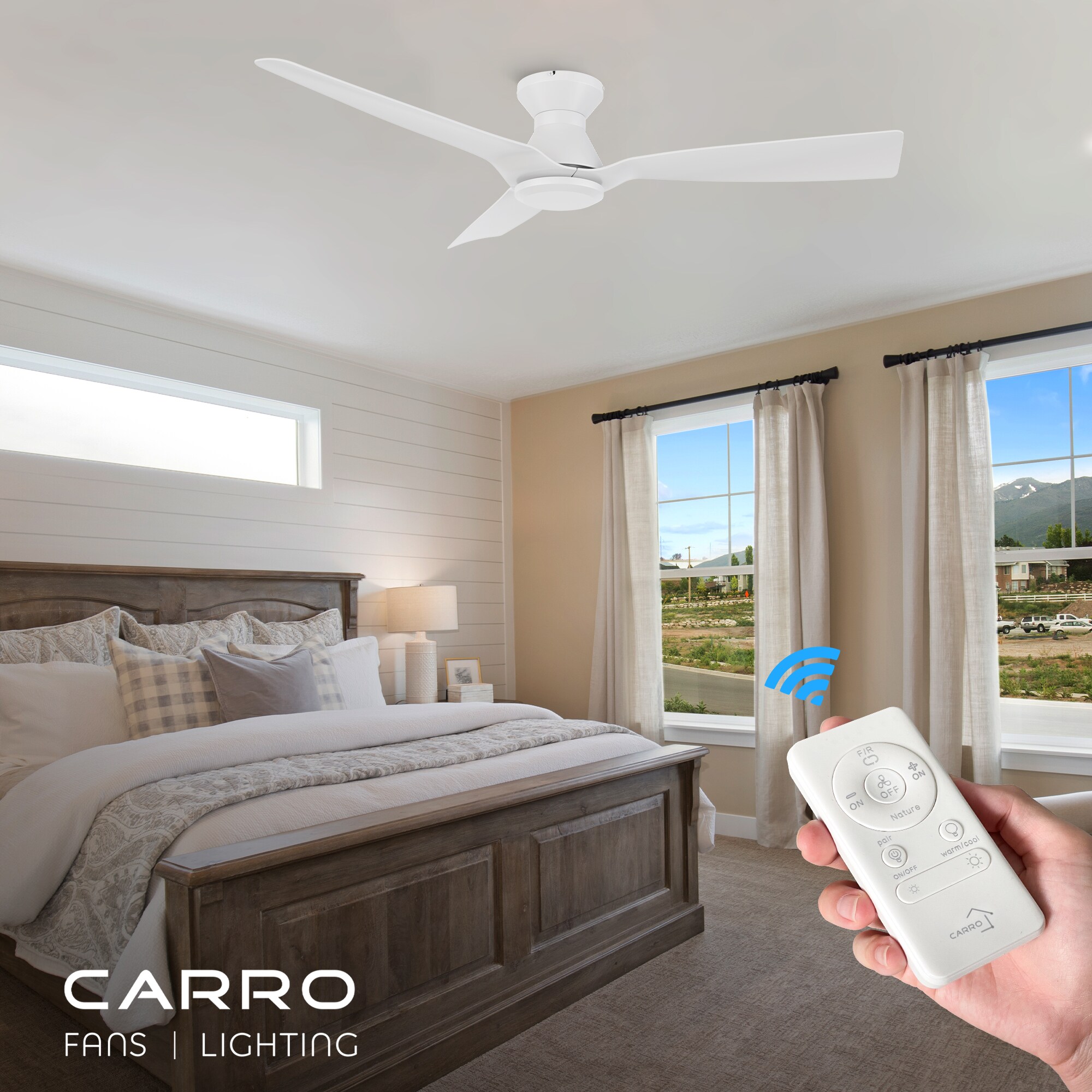 CARRO USA Ogden 52-in White Indoor Flush Mount Ceiling Fan and Remote ...