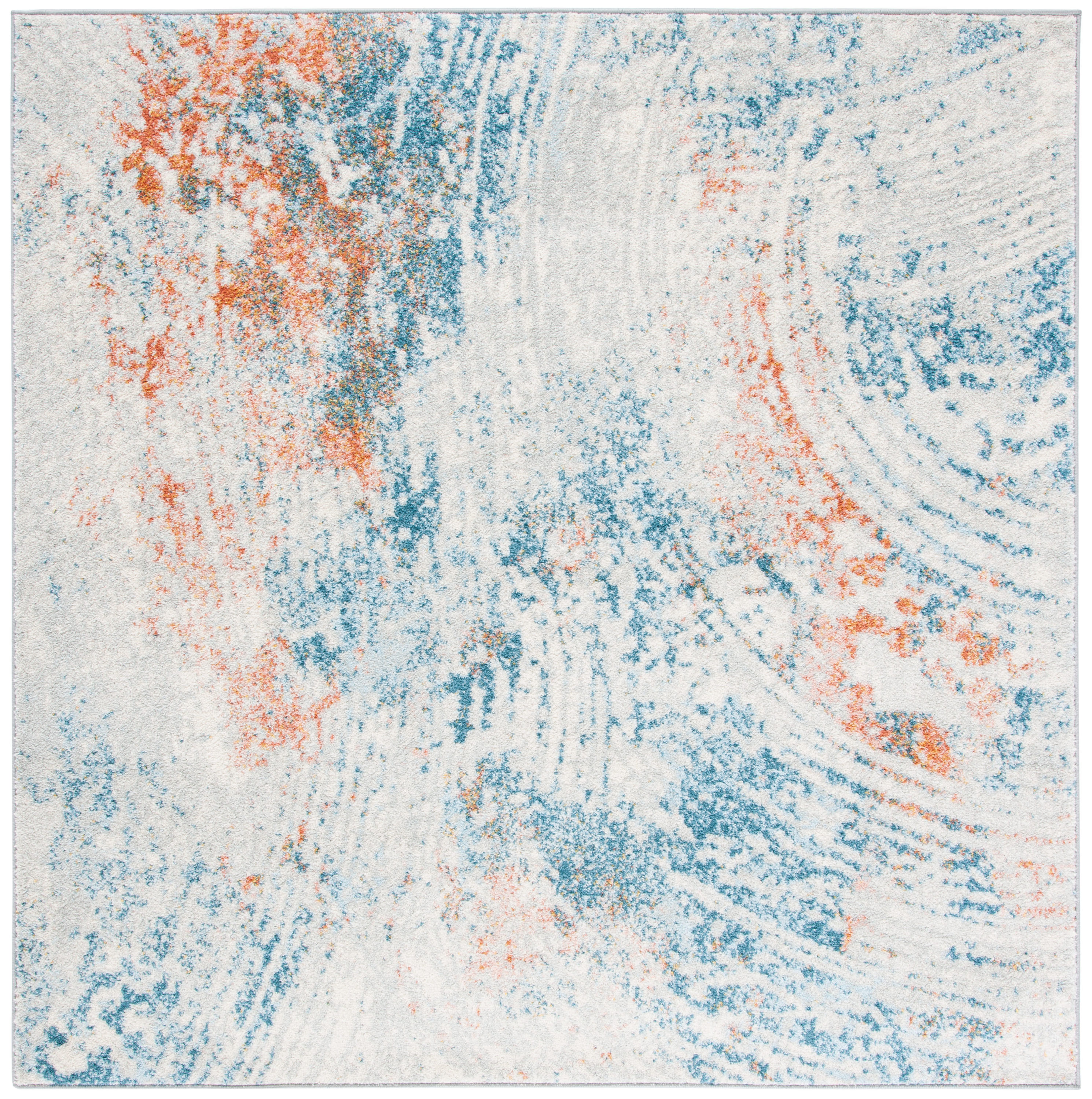 Ivory Abstract Square Soft Synthetic 79" Area Rug