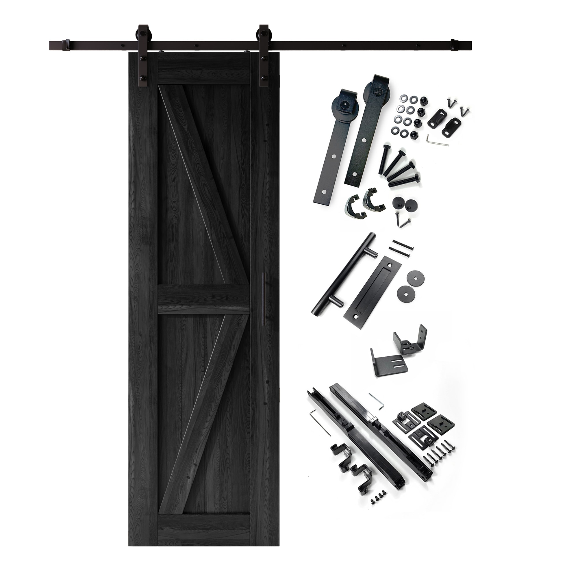 HOMACER YT1TGH054C-2684-K-BK 26-in x 84-in Black Prefinished K-frame Pine Wood Solid core Single Barn Door (Hardware Included)