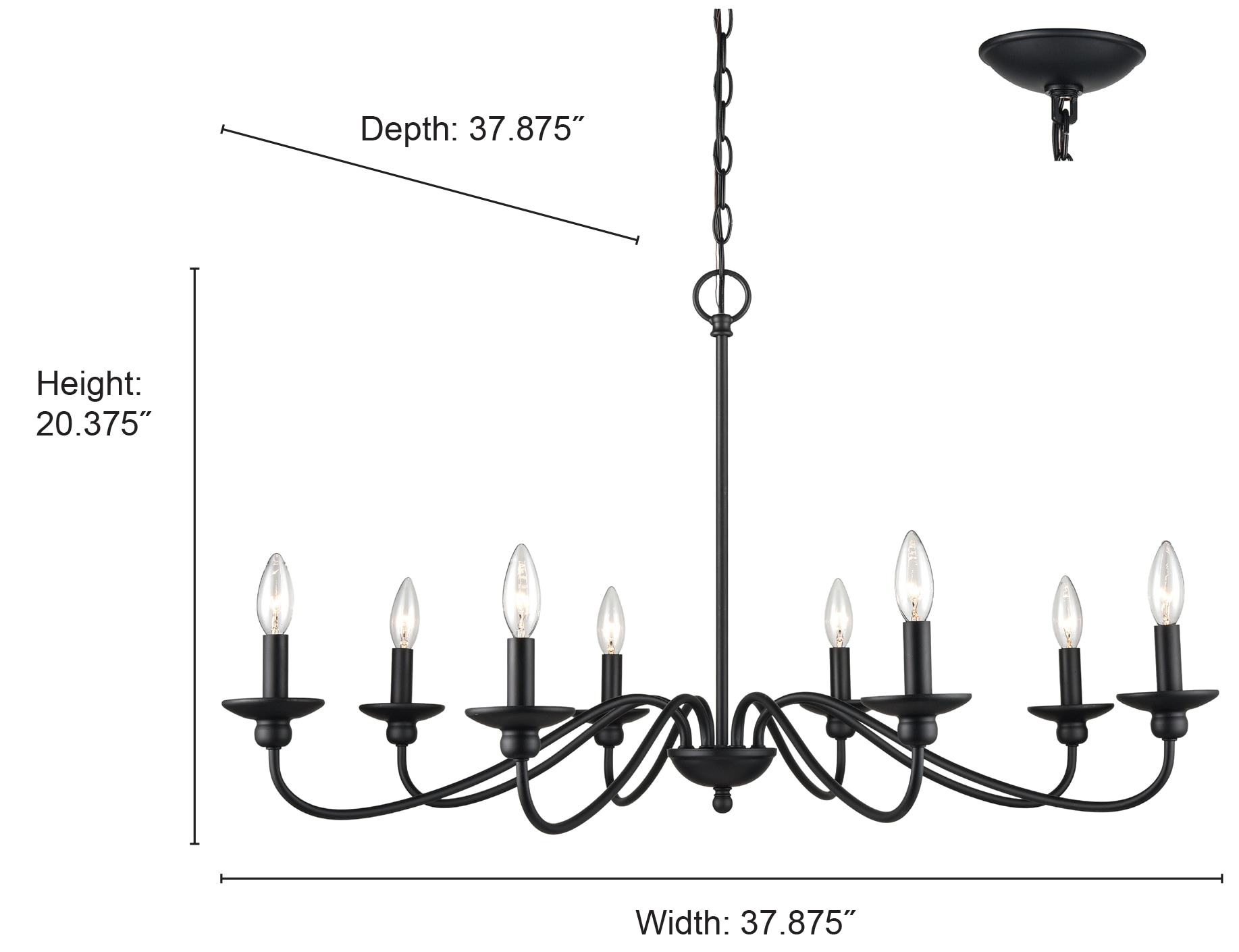 Delvona Matte Black 8-Light Candle Chandelier