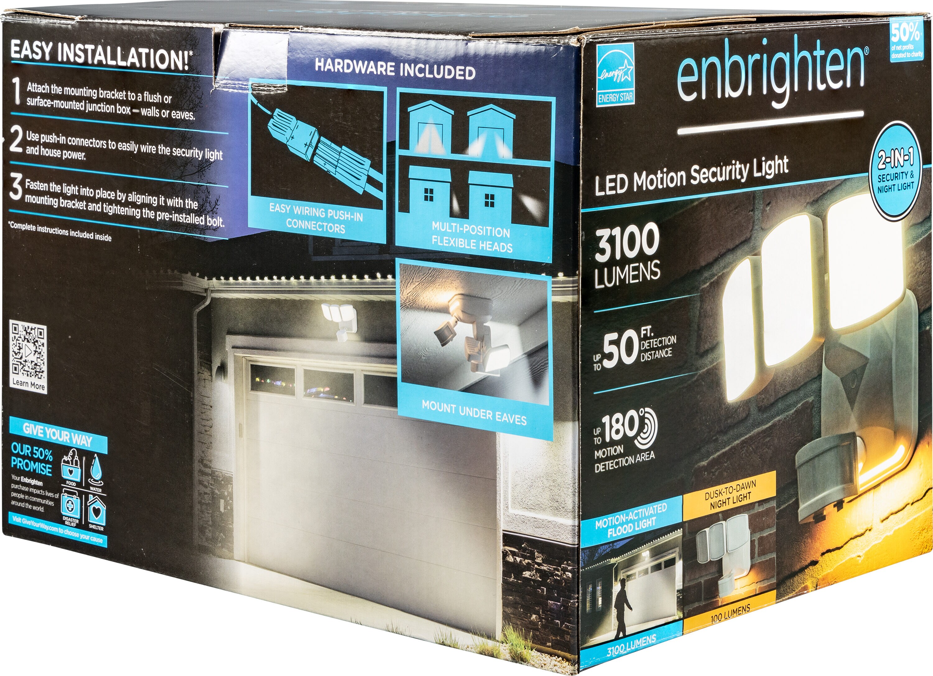 Enbrighten 180-Degree 140-Wattage Equivalent Hardwired LED White 3-Head ...