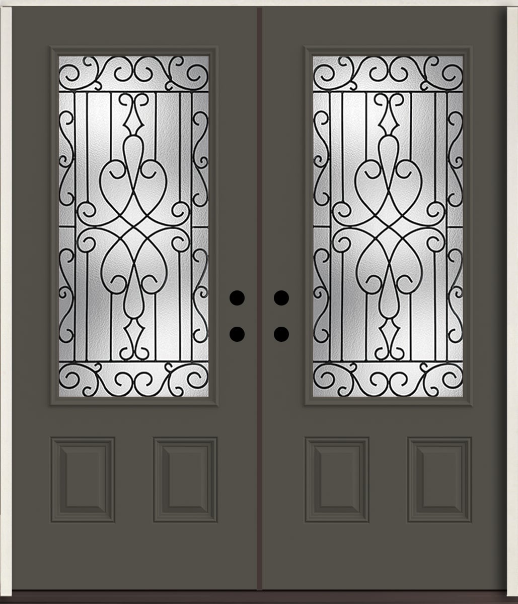 RELIABILT LO964162 Wyngate 72-in x 80-in x Fiberglass 3/4 lite Left-hand inswing Thunder Gray Paint Painted Prehung Double Front Door Insulating core