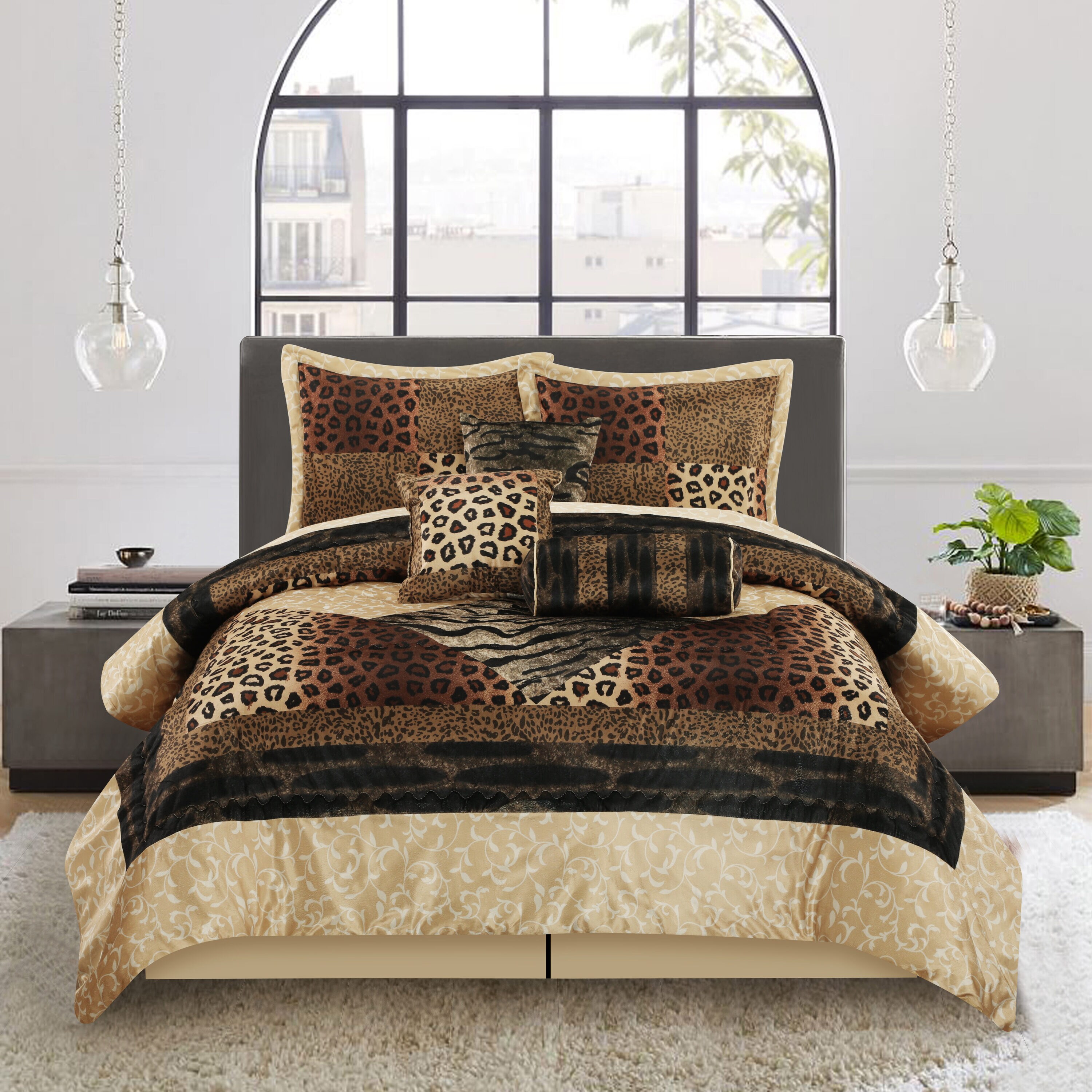8 Piece Comforter Set Bag Pintuck Design, Bed Sheets, 2 Pillowcases, 2  Shams Down Alternative Full/Queen, Chocolate 
