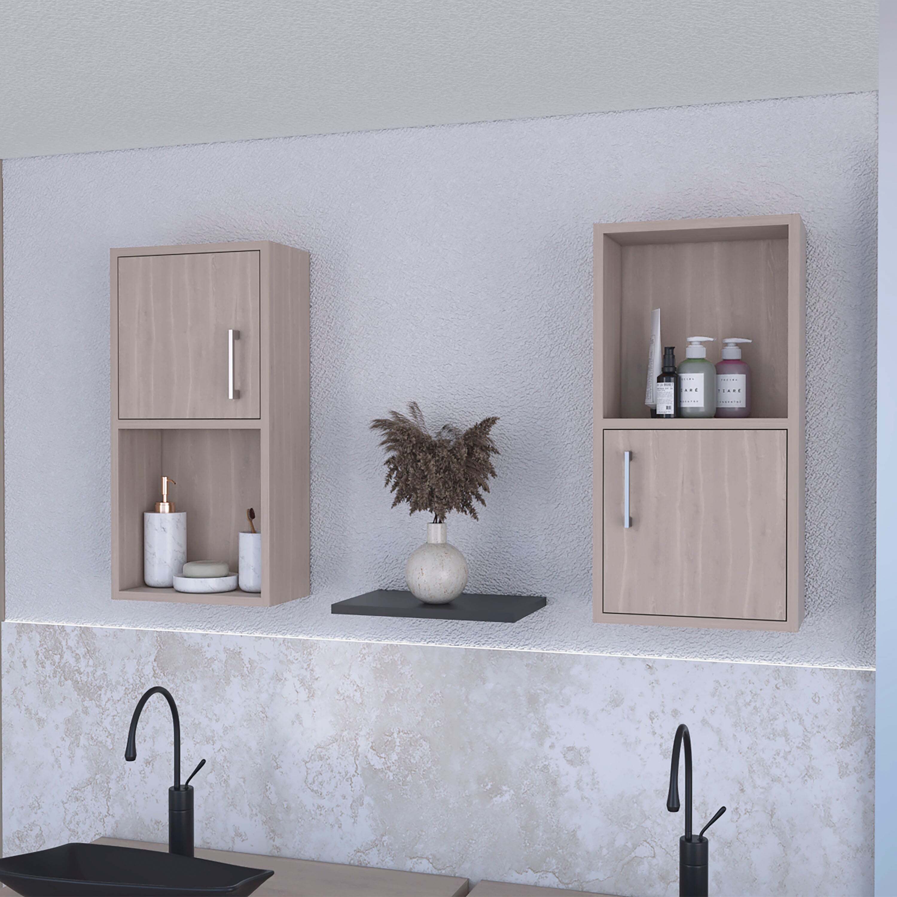 LOVMOR  11.8-in x 6.2-in x 23.6-in White Oak Bathroom Wall Cabinet with Mirror and Open Shelves