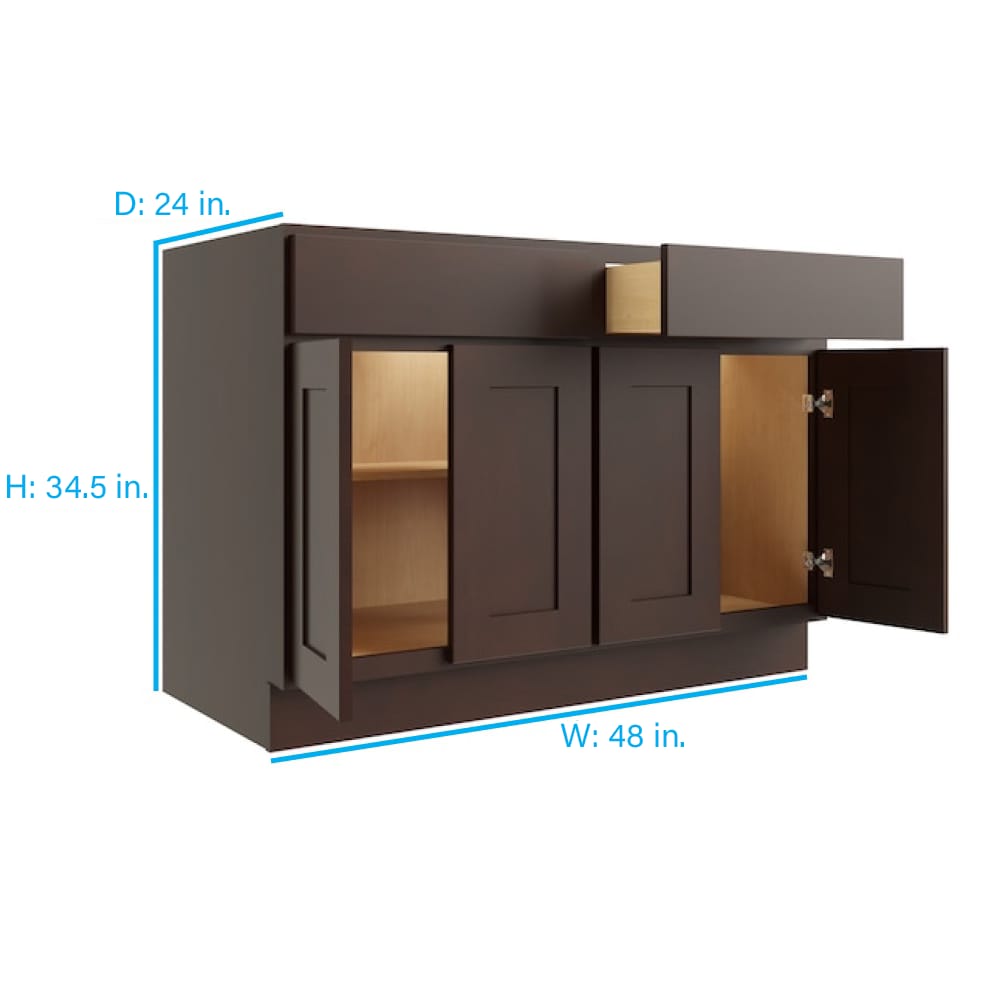 RELIABILT Parkstone 48-in W x 34.5-in H x 24-in D Espresso 2-Drawers Base Fully Assembled Plywood Cabinet (Flat Panel Shaker Style)