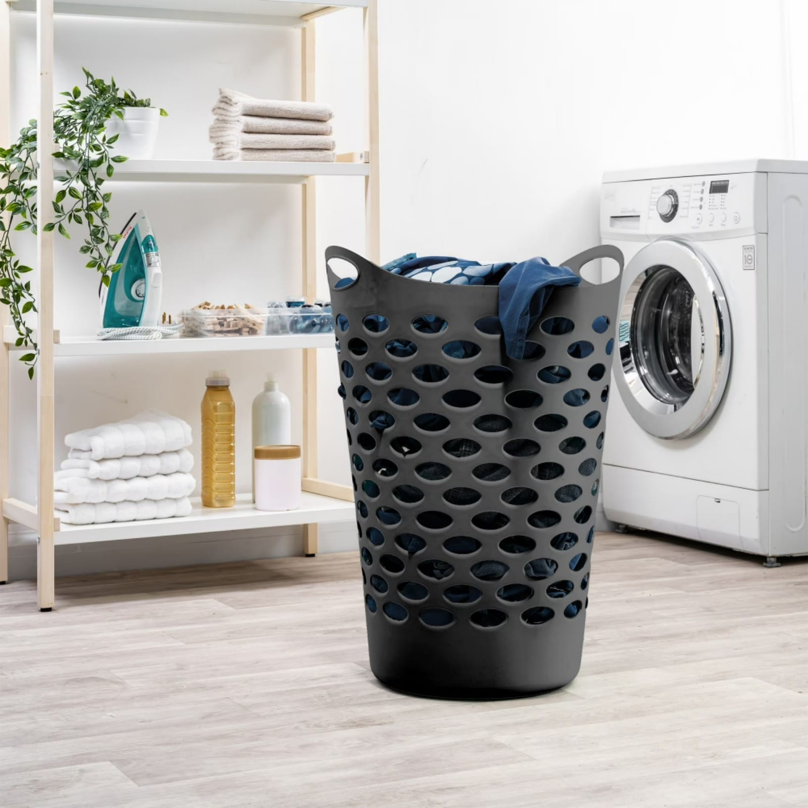 GlasFlength  17.7 Inch 2 PCS Breathable Laundry Baskets with Cutout Design and Side Carrying Handles Tall Lightweight Clothes Hamper Laundry Bin for Bedroom Bathroom Black