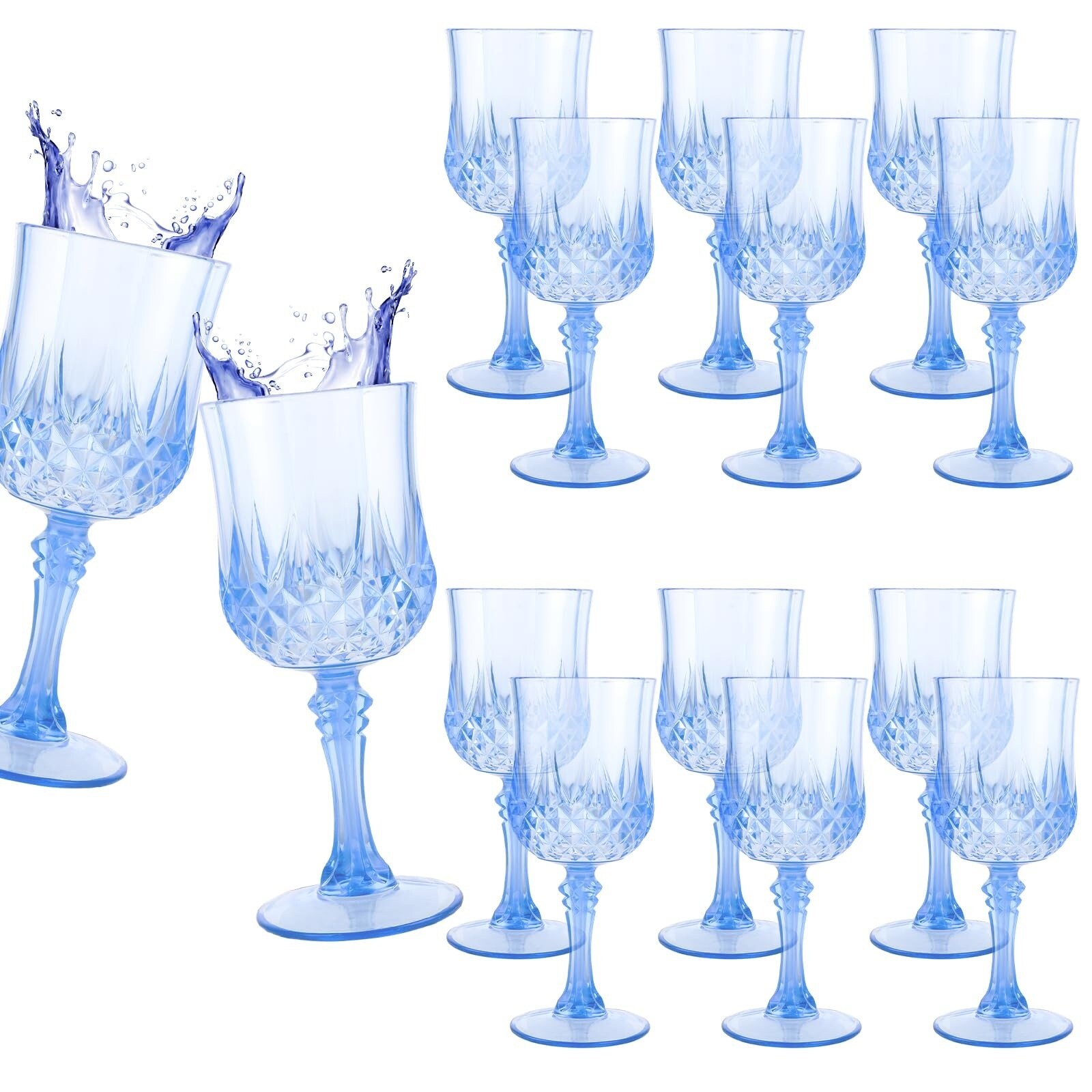 Aoibox  Blue Disposable Plastic Wine Glasses 7 oz Goblets for Party Wedding Christmas Set of 12 Parties Cocktail