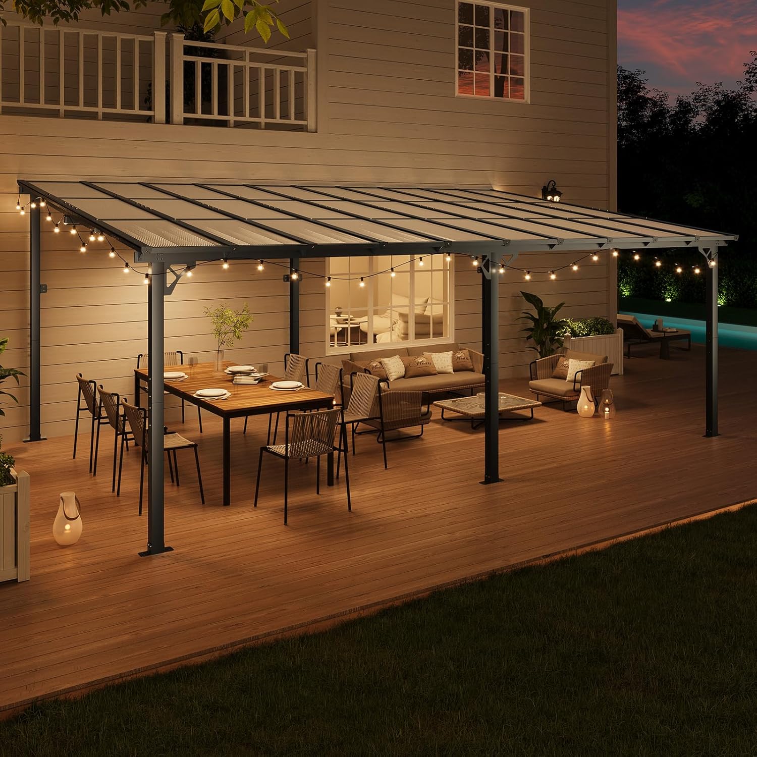 AOXUN SG402BK05ABC Pergola 12-ft W x 20-ft L x 8-ft 1-in H Gray Metal Freestanding Pergola