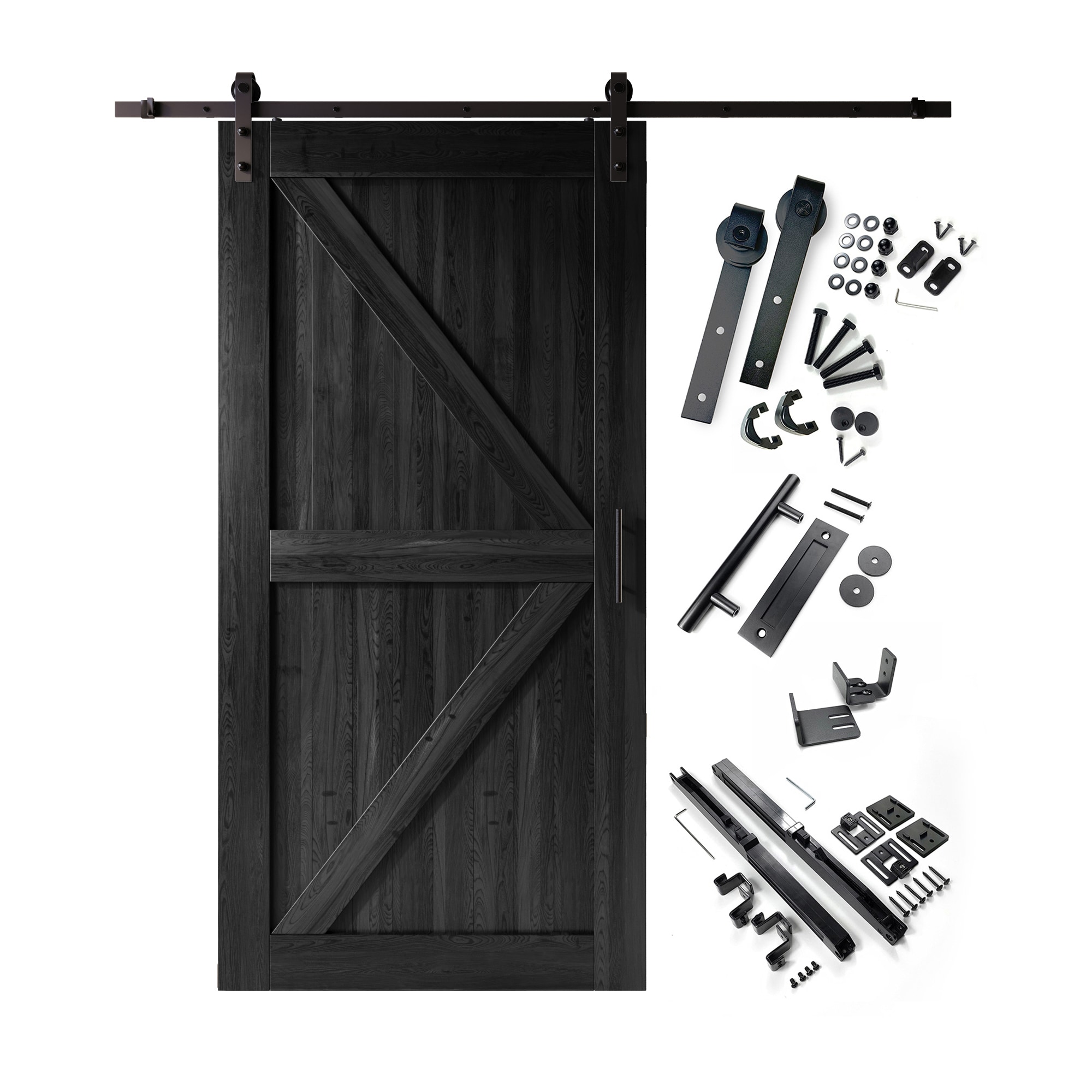 HOMACER YT1TGH108C-4884-K-BK 48-in x 84-in Black Prefinished K-frame Pine Wood Solid core Single Barn Door (Hardware Included)