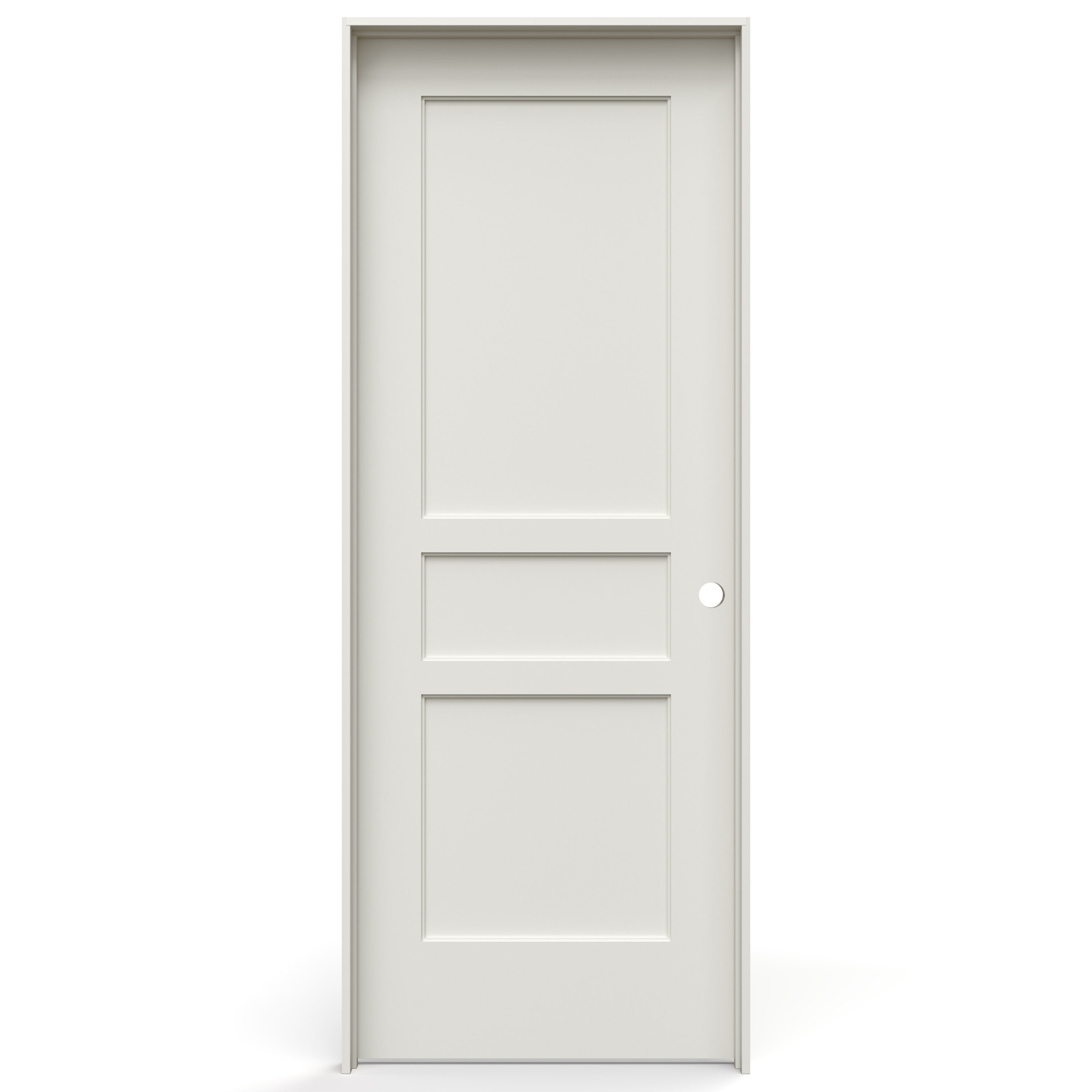 JELD-WEN LOWOLJW247700076 24-in x 80-in Primed Solid core 3-panel square Left hand Smooth Primed MDF Flat Jamb Single Prehung Interior Door