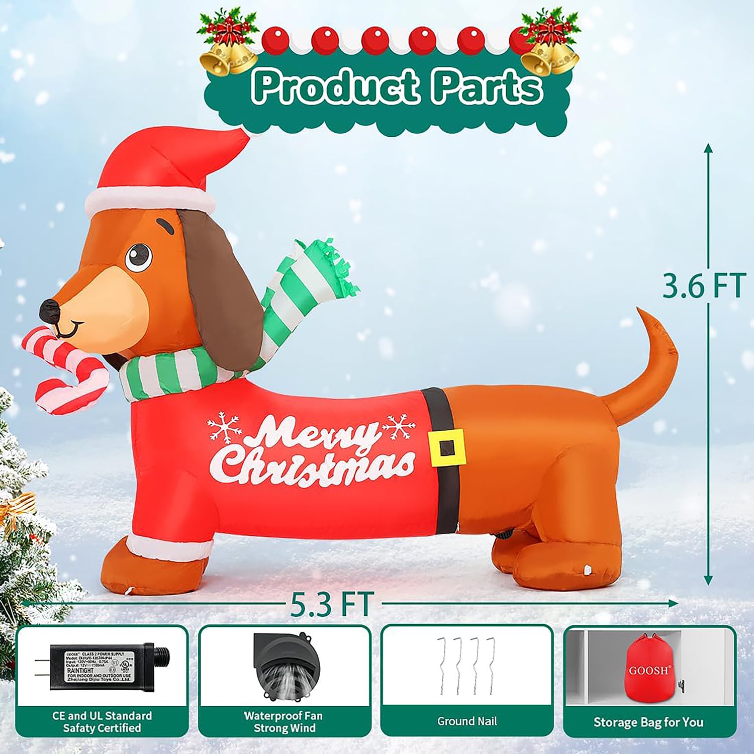 GOOSH 3.6-ft Lighted Dog Christmas Inflatable In The Christmas ...