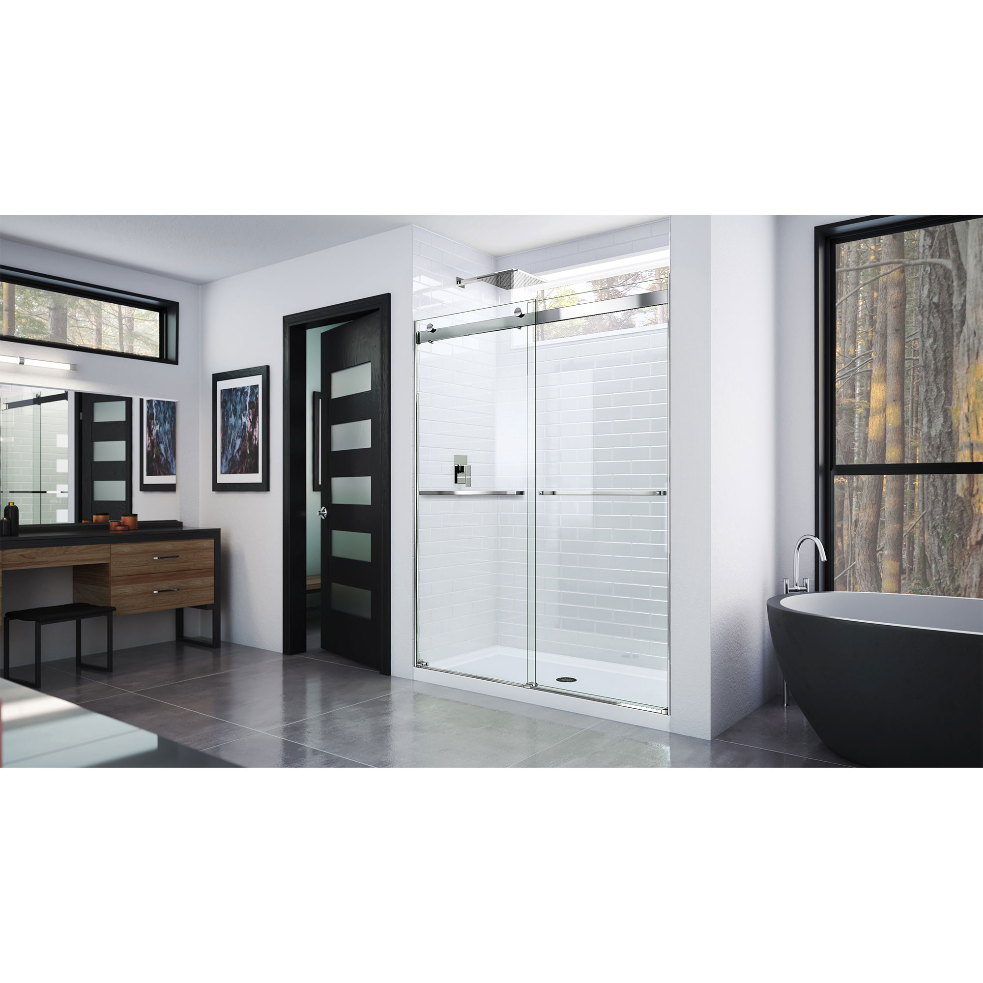 Essence Frameless Clear Glass Sliding Shower Door with Brushed Nickel Hardware